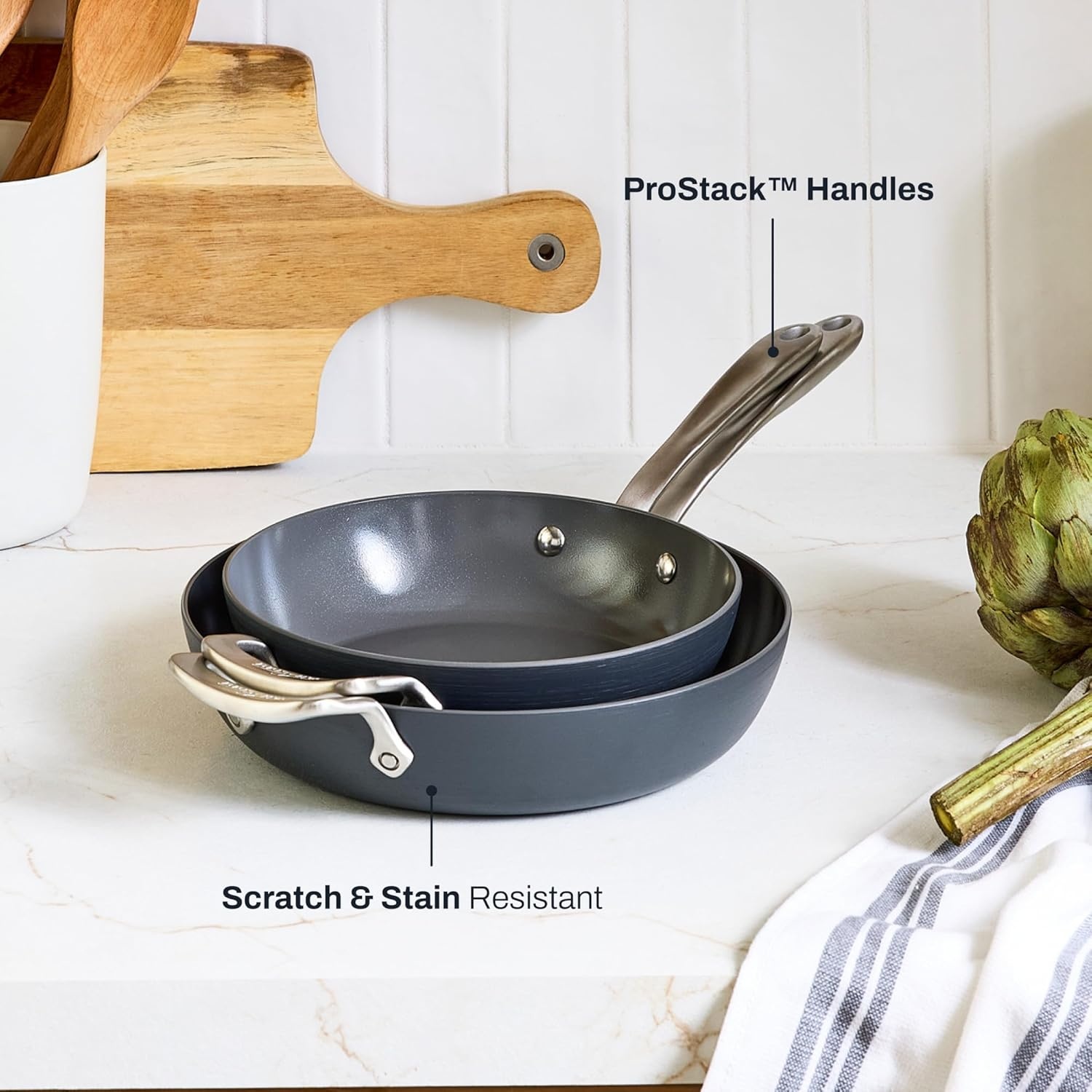 image:imageAllClad HA1 Ceramic Nonstick Frying Pan Set with Lid 12 inch Oven Safe up to 450 amp Compatible with All Stovetops Gas Electric amp Induction Light Grey2 pc set 105 12 Fry Pans