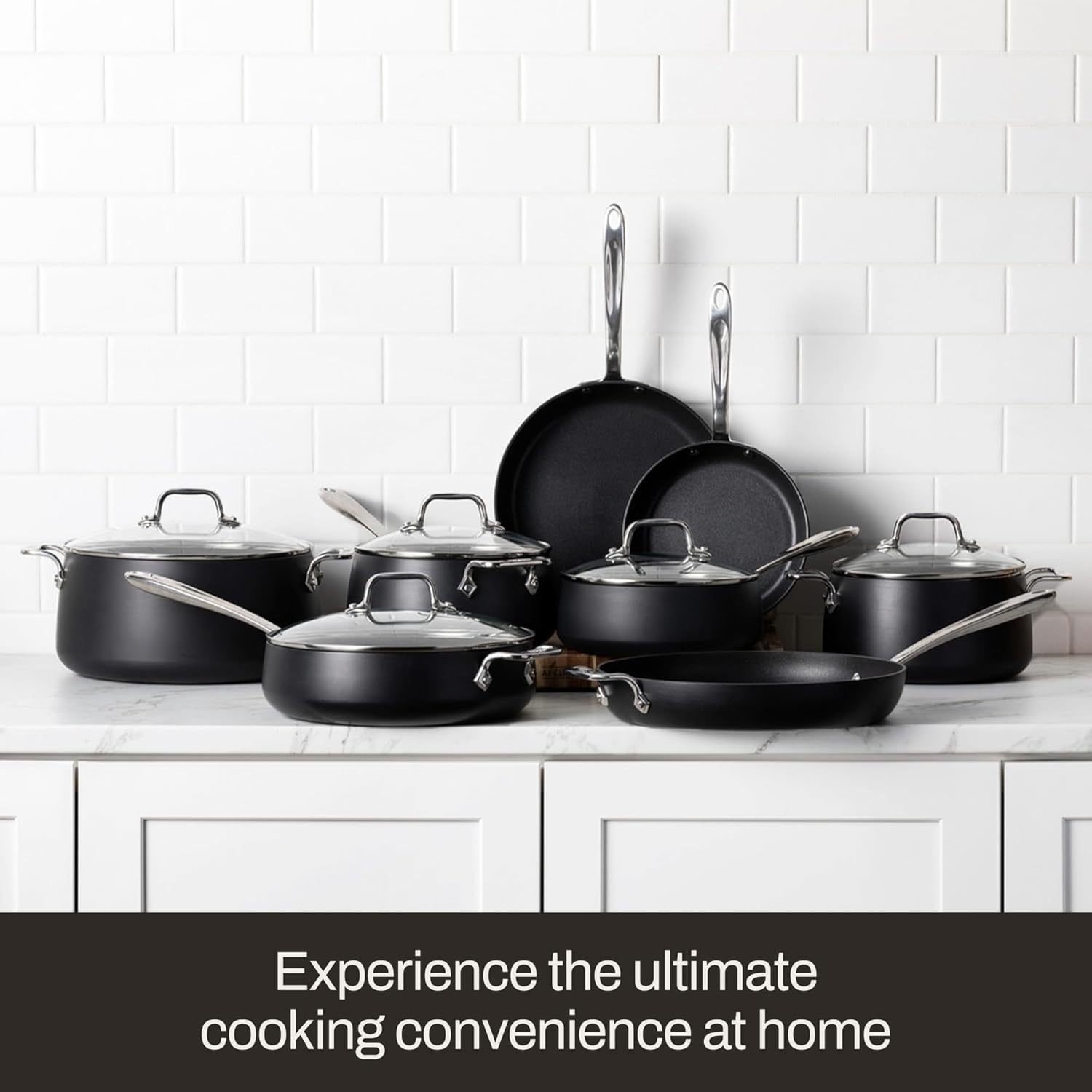 image:imageAllClad HA1 Expert Hard Anodized Nonstick Cookware Set 13 Piece Pots Frying Pans DishwasherSafe OvenSafe Up to 500F Compatible with All Stovetops Gas Electric amp Induction Black7 Piece Cookware Set