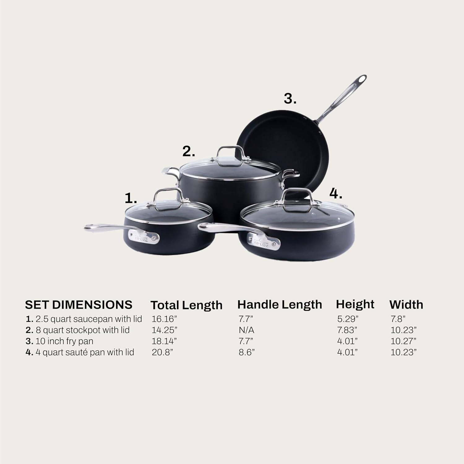 image:imageAllClad HA1 Expert Hard Anodized Nonstick Cookware Set 13 Piece Pots Frying Pans DishwasherSafe OvenSafe Up to 500F Compatible with All Stovetops Gas Electric amp Induction Black7 Piece Cookware Set