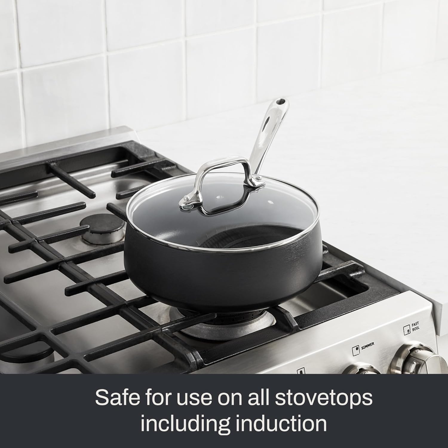 image:imageAllClad HA1 Expert Hard Anodized Nonstick Stock Pot with Lid 4 Qt For Pasta Soup DishwasherSafe OvenSafe Up to 500F Compatible with All Stovetops Gas Electric amp Induction BlackSauce pan