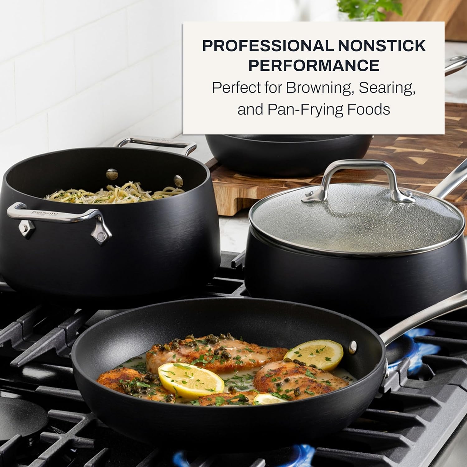 image:imageAllClad HA1 Hard Anodized Non Stick Fry Pan Set 2 Piece 8 10 Inch Induction Oven Broiler Safe 500F Pots and Pans Set Kitchen Frying Pans Skillets Premium Cookware Home Dishwasher Safe Black8 Piece Set