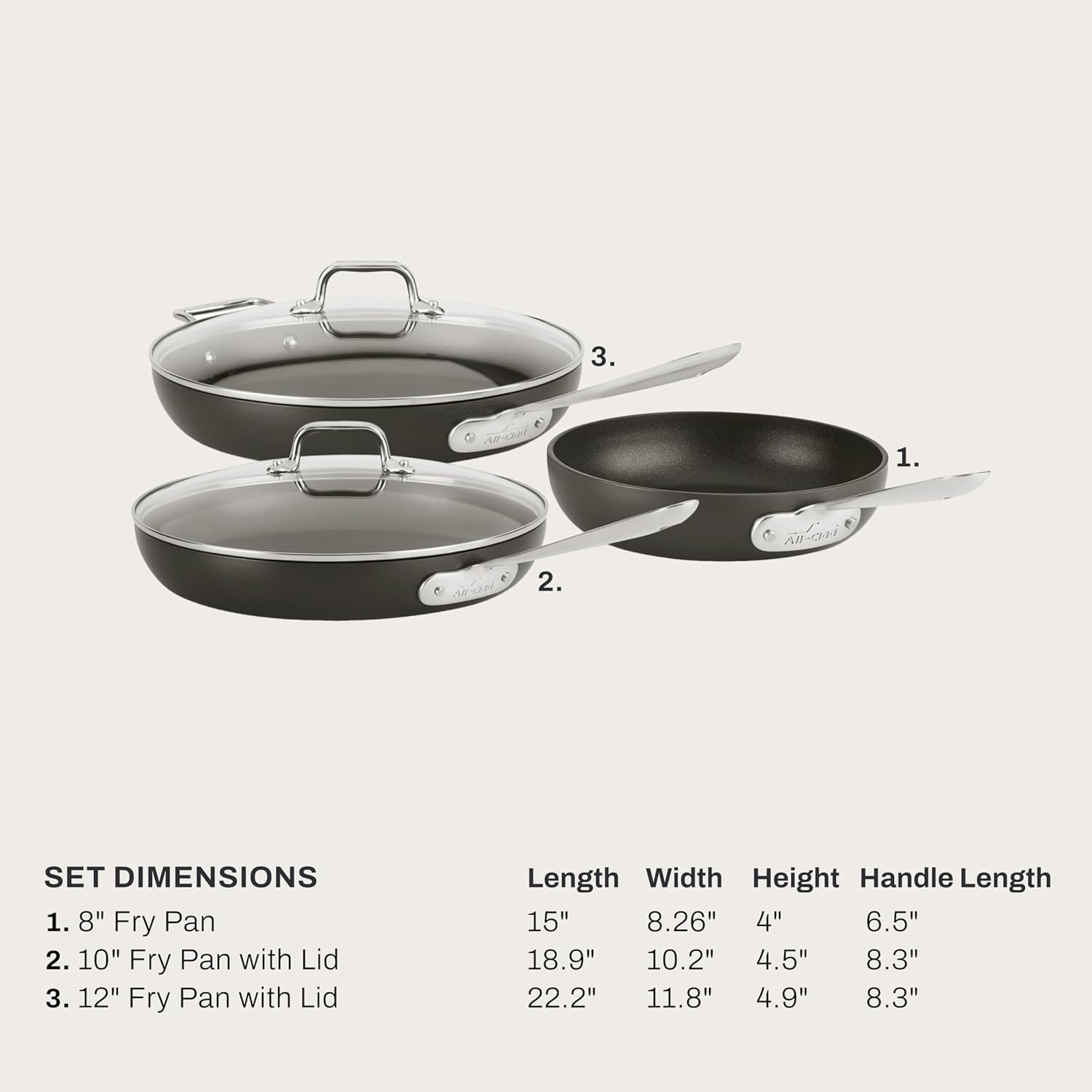 image:imageAllClad HA1 Hard Anodized Non Stick Fry Pan Set 2 Piece 8 10 Inch Induction Oven Broiler Safe 500F Pots and Pans Set Kitchen Frying Pans Skillets Premium Cookware Home Dishwasher Safe Black5 Piece Set