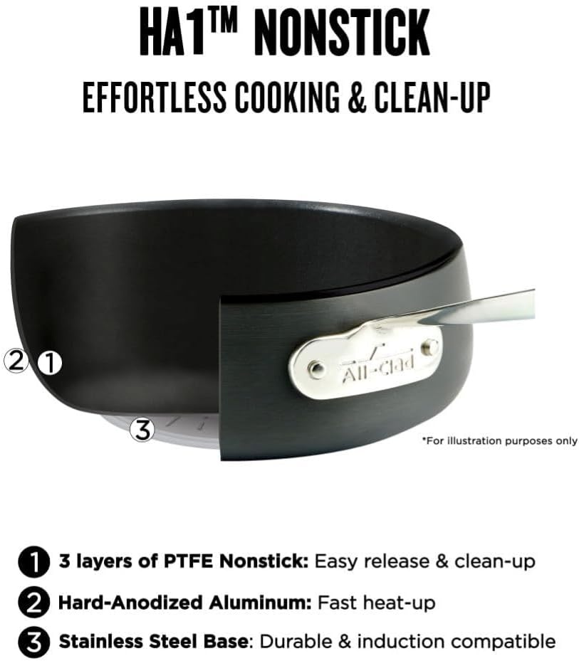 image:imageAllClad HA1 Hard Anodized Non Stick Fry Pan Set 2 Piece 8 10 Inch Induction Oven Broiler Safe 500F Pots and Pans Set Kitchen Frying Pans Skillets Premium Cookware Home Dishwasher Safe Black8 Piece Set