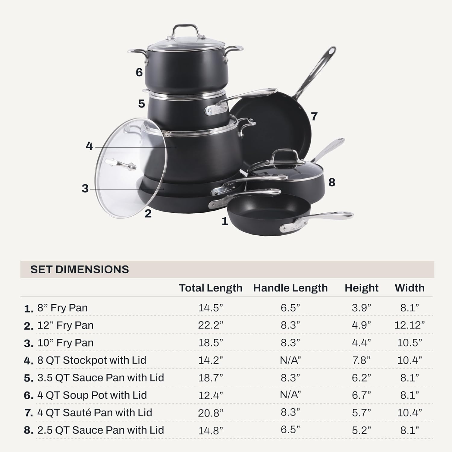 image:imageAllClad HA1 Hard Anodized Non Stick Fry Pan Set 2 Piece 8 10 Inch Induction Oven Broiler Safe 500F Pots and Pans Set Kitchen Frying Pans Skillets Premium Cookware Home Dishwasher Safe Black13 Piece Set