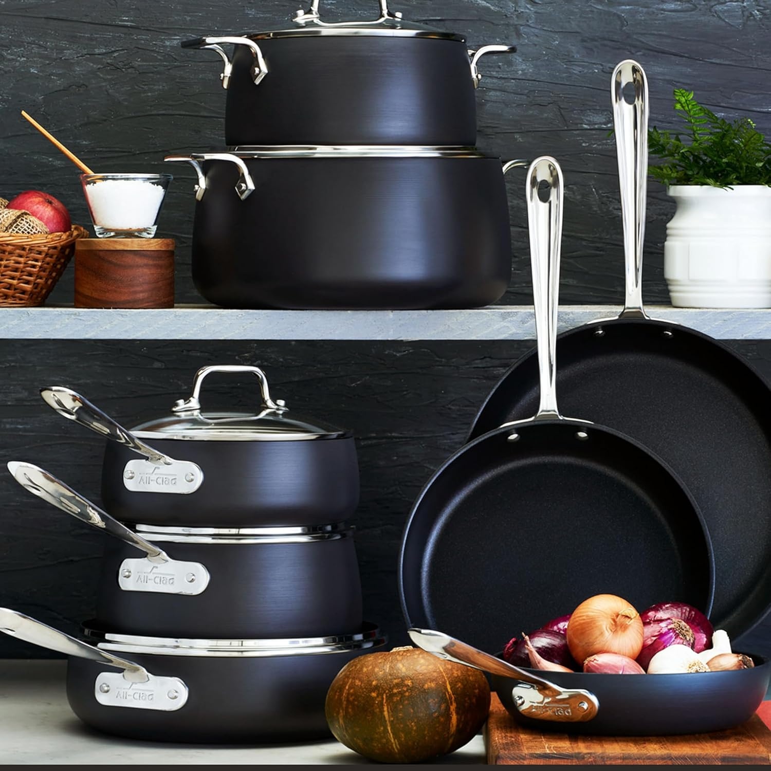 image:imageAllClad HA1 Hard Anodized Non Stick Fry Pan Set 2 Piece 8 10 Inch Induction Oven Broiler Safe 500F Pots and Pans Set Kitchen Frying Pans Skillets Premium Cookware Home Dishwasher Safe Black8 Piece Set