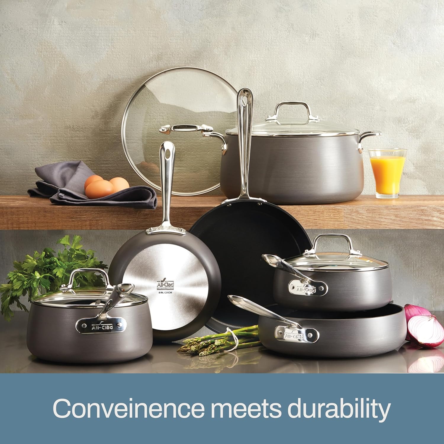 image:imageAllClad HA1 Hard Anodized Non Stick Fry Pan Set 2 Piece 8 10 Inch Induction Oven Broiler Safe 500F Pots and Pans Set Kitchen Frying Pans Skillets Premium Cookware Home Dishwasher Safe Black10 Piece Set