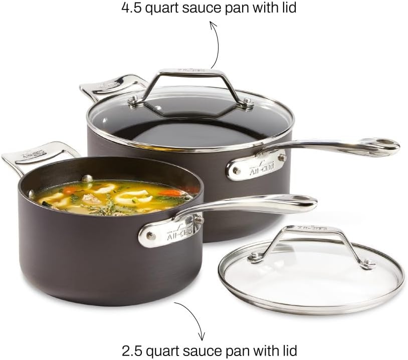 image:imageAllClad HA1 Hard Anodized Non Stick Fry Pan Set 2 Piece 8 10 Inch Induction Oven Broiler Safe 500F Pots and Pans Set Kitchen Frying Pans Skillets Premium Cookware Home Dishwasher Safe Black4 Piece Set