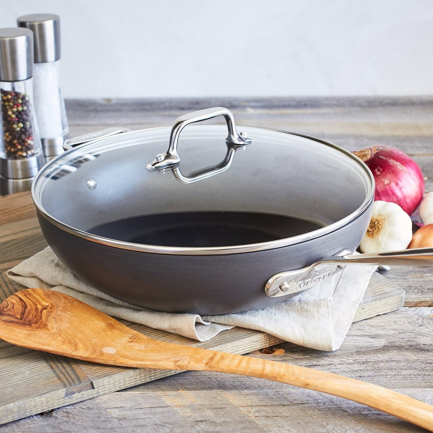 image:imageAllClad HA1 Hard Anodized Nonstick Chefs Pan12 Inch Induction Oven Broiler Safe 500F Lid Safe 350F Pots and Pans Cookware Black