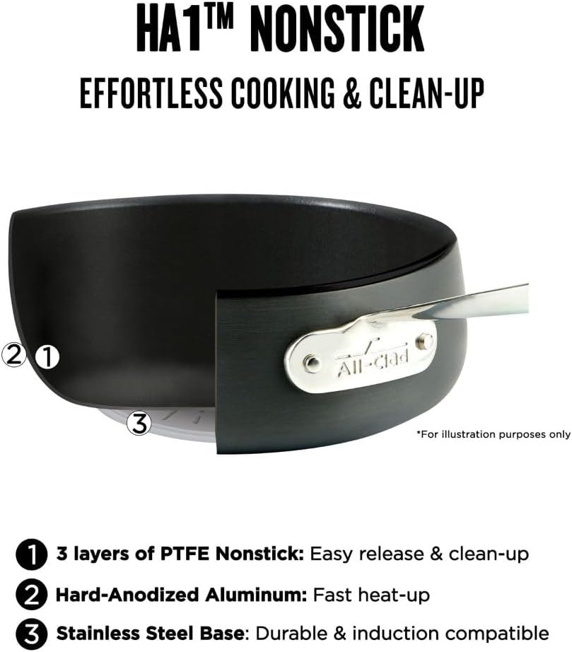 image:imageAllClad HA1 Hard Anodized Nonstick Fry Pan 12 Inch Induction Oven Broiler Safe 500F Lid Safe 350F Pots and Pans Cookware Black12 Fry Pan With Lid 2 Handles