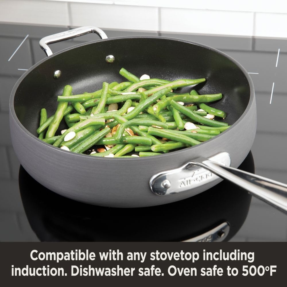 image:imageAllClad HA1 Hard Anodized Nonstick Fry Pan 12 Inch Induction Oven Broiler Safe 500F Lid Safe 350F Pots and Pans Cookware Black12 Fry Pan With Lid 2 Handles