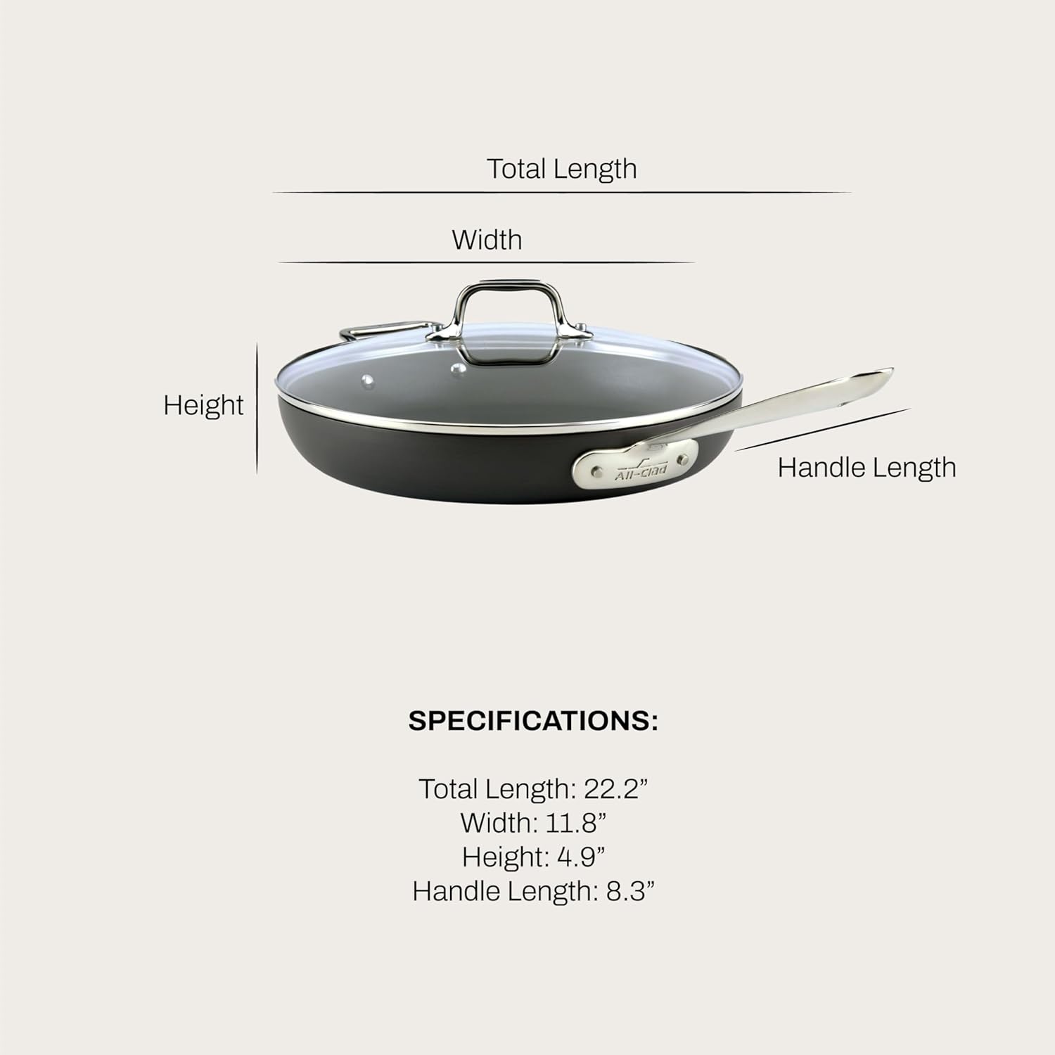 image:imageAllClad HA1 Hard Anodized Nonstick Fry Pan 12 Inch Induction Oven Broiler Safe 500F Lid Safe 350F Pots and Pans Cookware Black12 Fry Pan With Lid