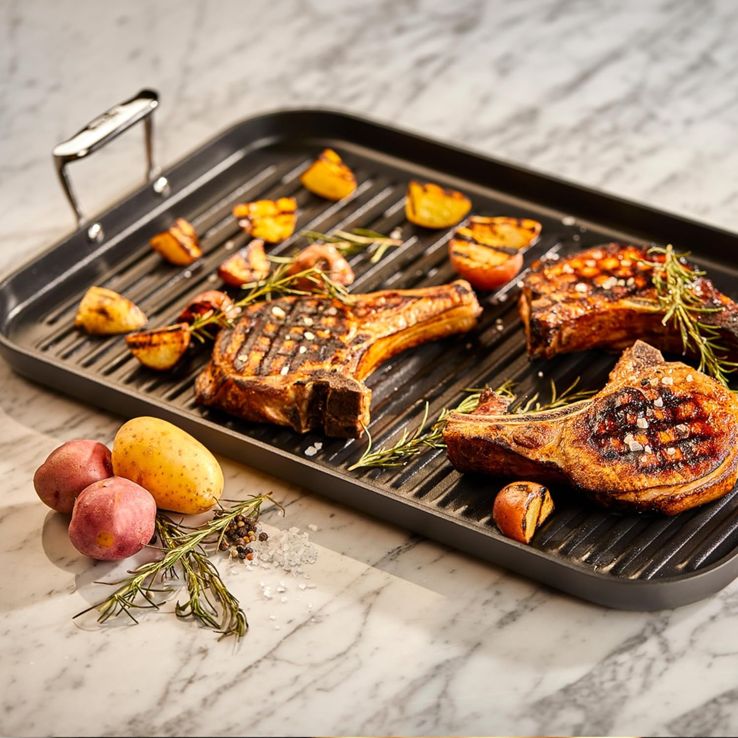 image:imageAllClad HA1 Hard Anodized Nonstick GrillGriddle Pan 13x20 Inch Oven Broiler Safe 500F Pots and Pans Cookware Black13 x 20 Double Burner