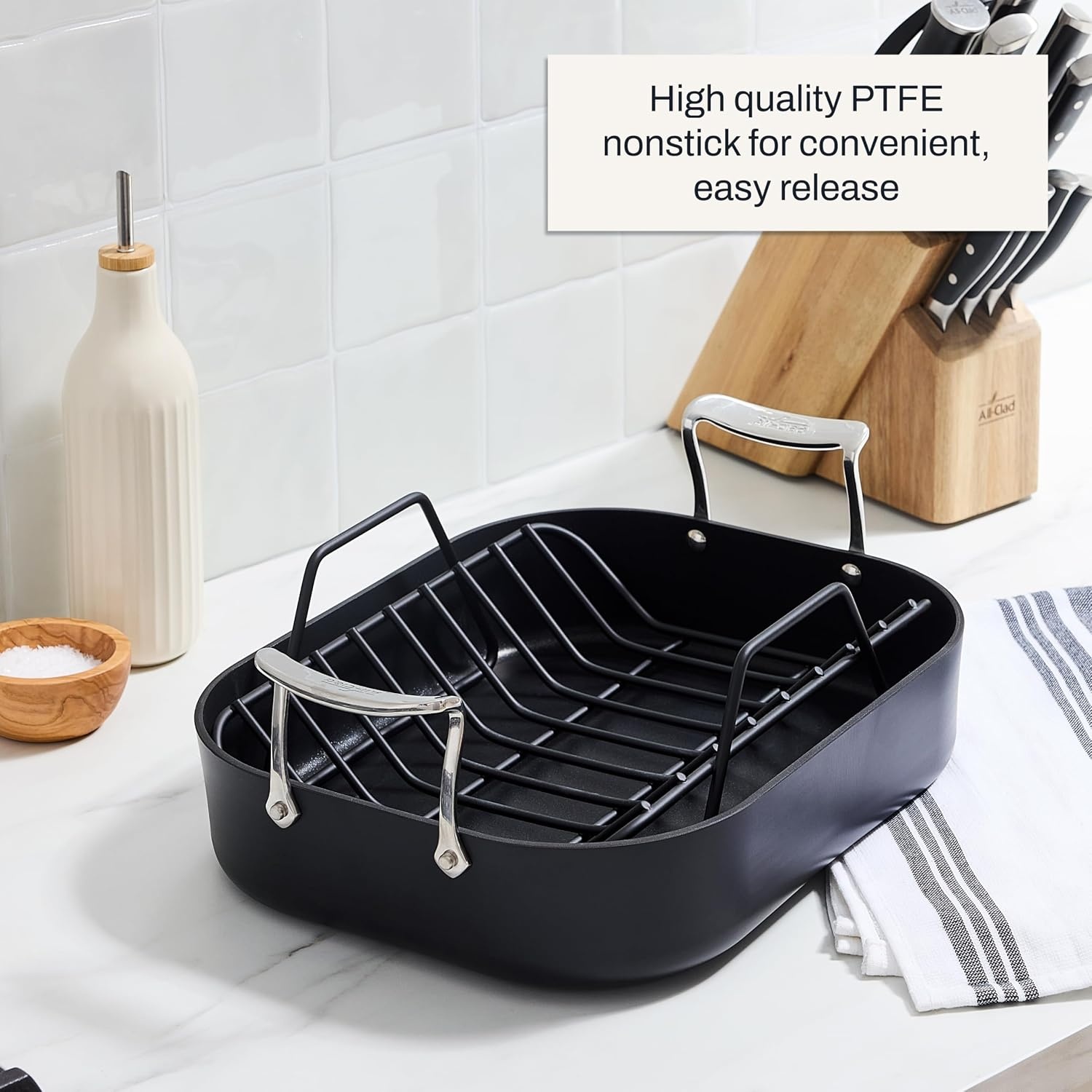 image:imageAllClad HA1 Hard Anodized Nonstick Roaster and Nonstick Rack 13x16 Inch Oven Broiler Safe 500F Roaster Pan Pots and Pans Cookware Black11 x 14