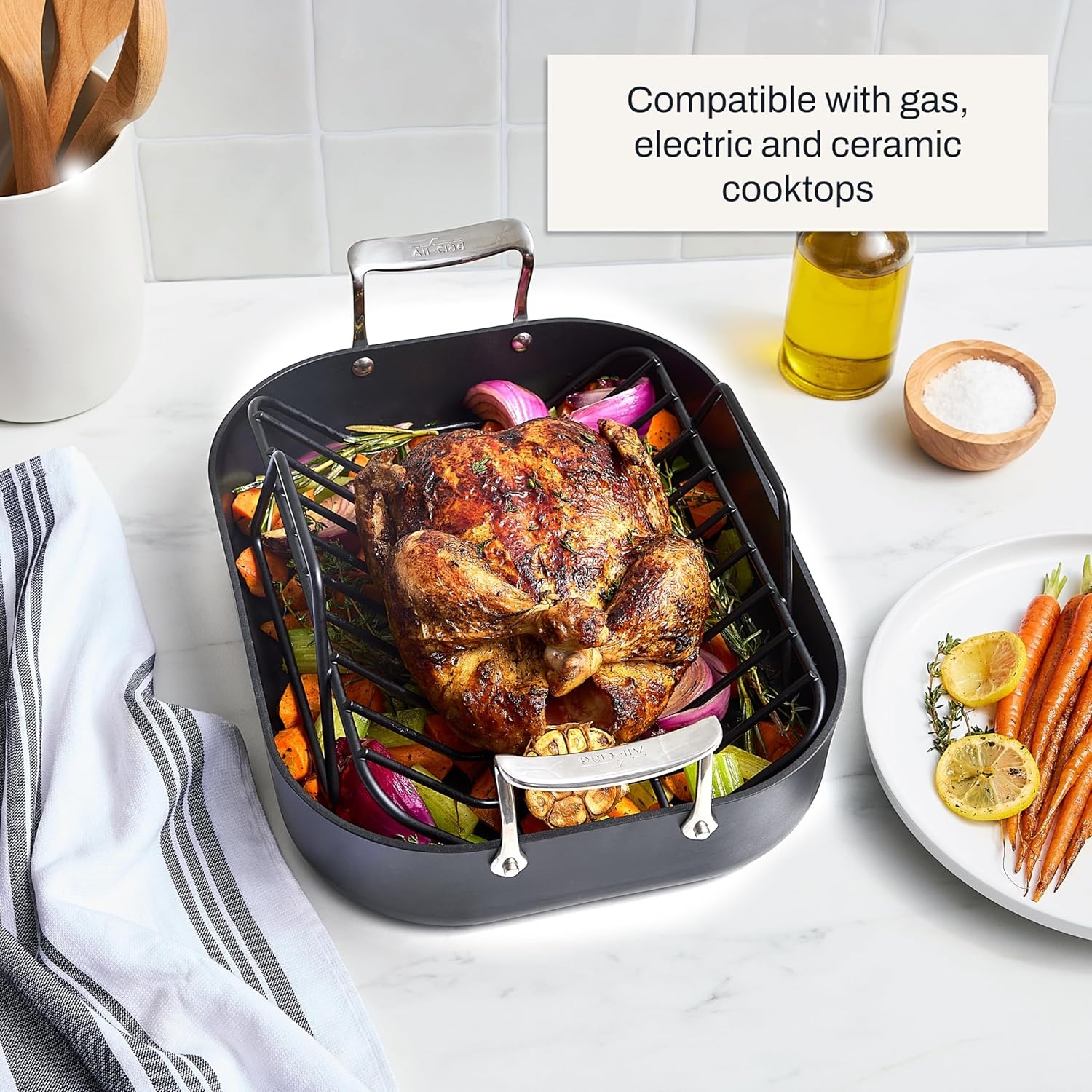 image:imageAllClad HA1 Hard Anodized Nonstick Roaster and Nonstick Rack 13x16 Inch Oven Broiler Safe 500F Roaster Pan Pots and Pans Cookware Black11 x 14