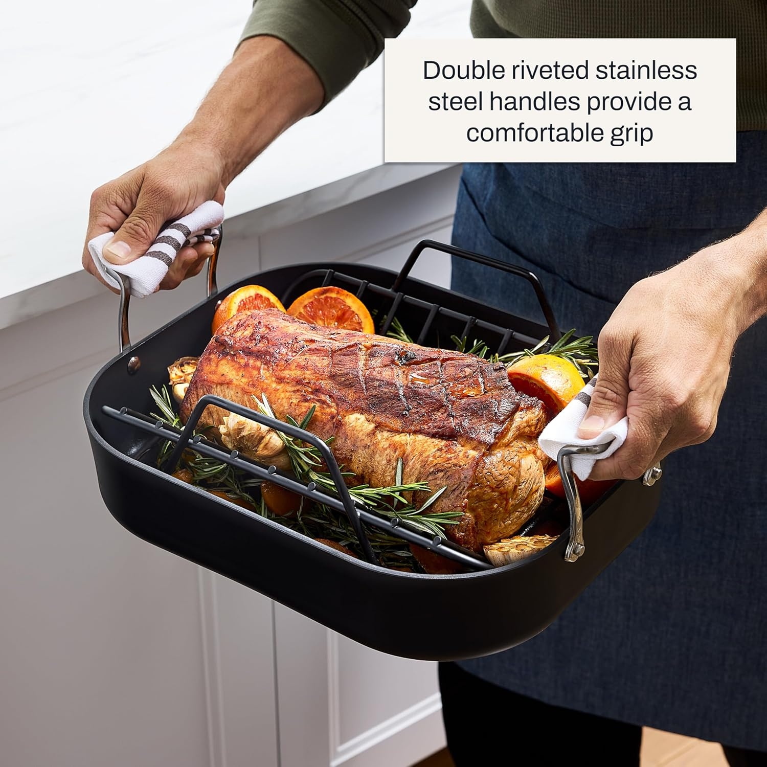 image:imageAllClad HA1 Hard Anodized Nonstick Roaster and Nonstick Rack 13x16 Inch Oven Broiler Safe 500F Roaster Pan Pots and Pans Cookware Black11 x 14