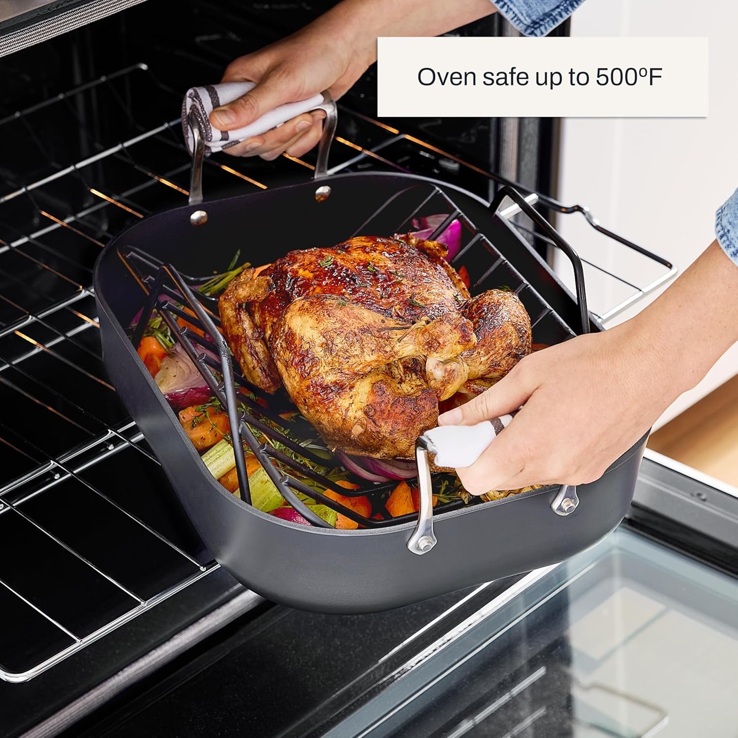 image:imageAllClad HA1 Hard Anodized Nonstick Roaster and Nonstick Rack 13x16 Inch Oven Broiler Safe 500F Roaster Pan Pots and Pans Cookware Black11 x 14
