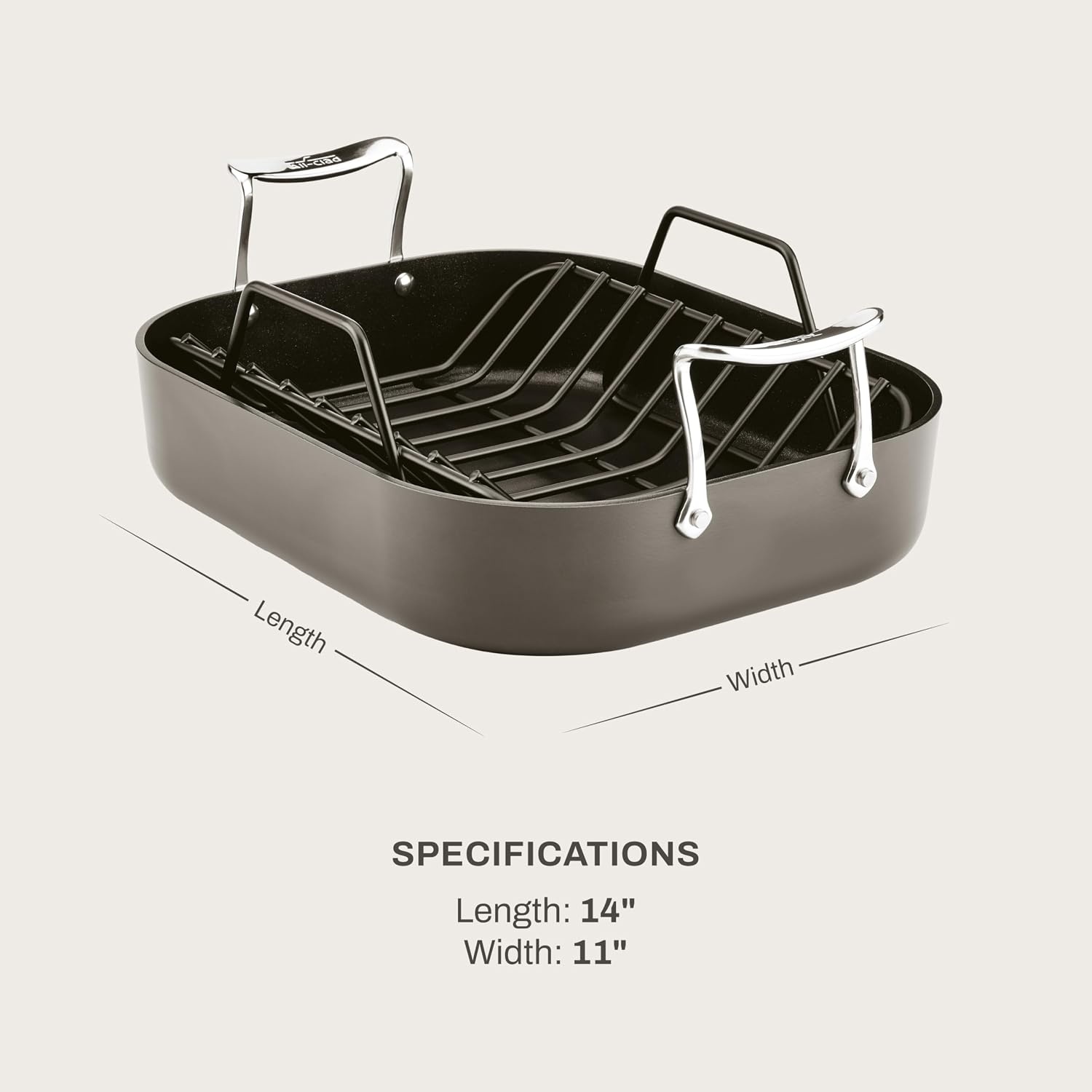 image:imageAllClad HA1 Hard Anodized Nonstick Roaster and Nonstick Rack 13x16 Inch Oven Broiler Safe 500F Roaster Pan Pots and Pans Cookware Black11 x 14