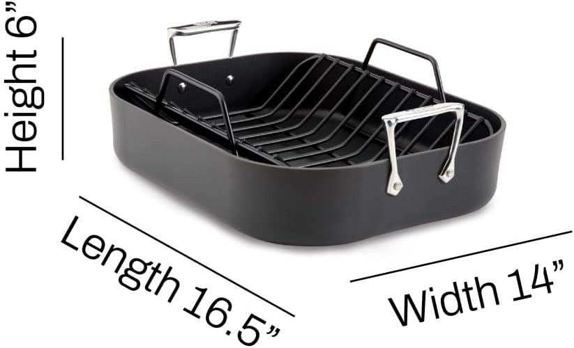 image:imageAllClad HA1 Hard Anodized Nonstick Roaster and Nonstick Rack 13x16 Inch Oven Broiler Safe 500F Roaster Pan Pots and Pans Cookware Black13 x 16