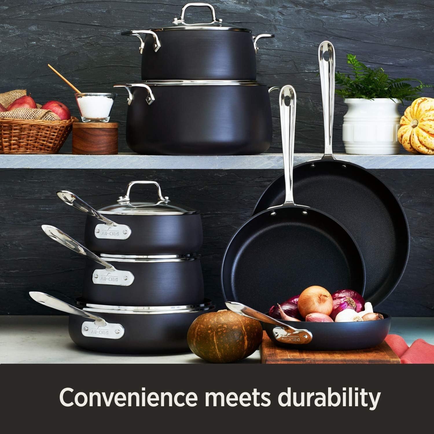 image:imageAllClad HA1 Hard Anodized Nonstick Saut Pan 4 Quart Induction Oven Broiler Safe 500F Pots and Pans Cookware BlackBlack