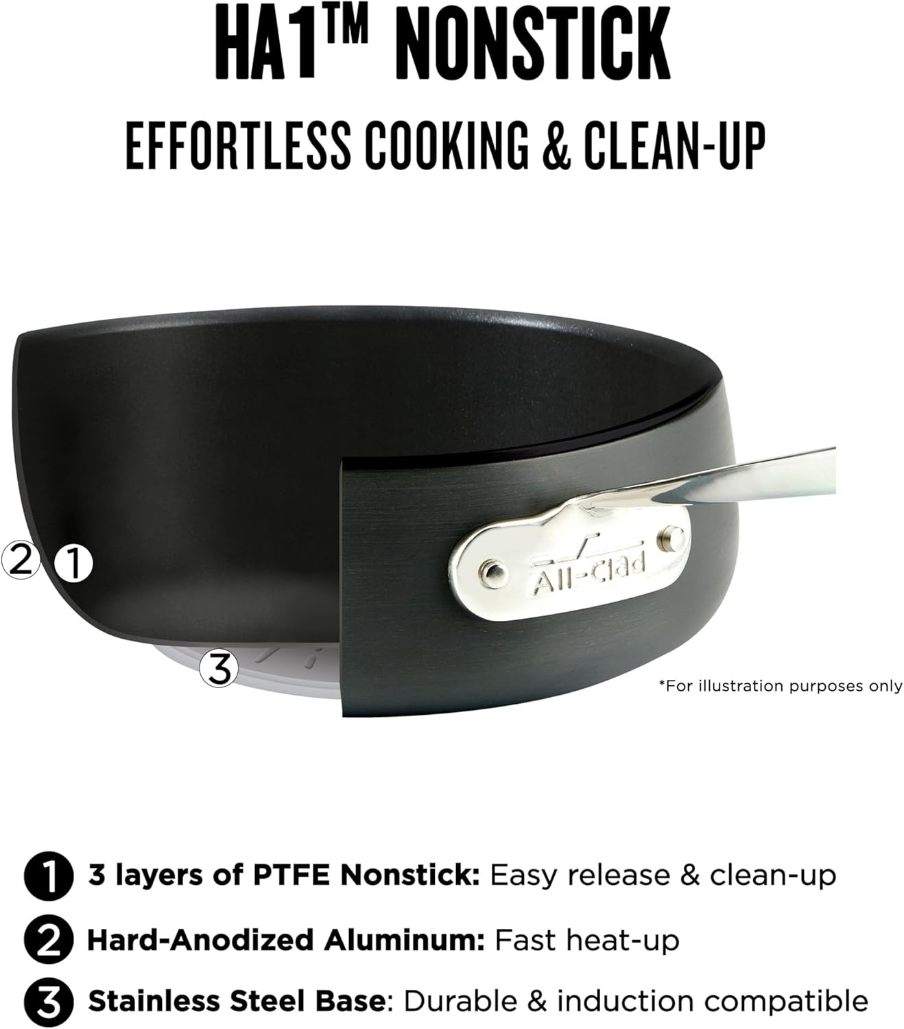 image:imageAllClad HA1 Hard Anodized Nonstick Saut Pan 4 Quart Induction Oven Broiler Safe 500F Pots and Pans Cookware BlackBlack