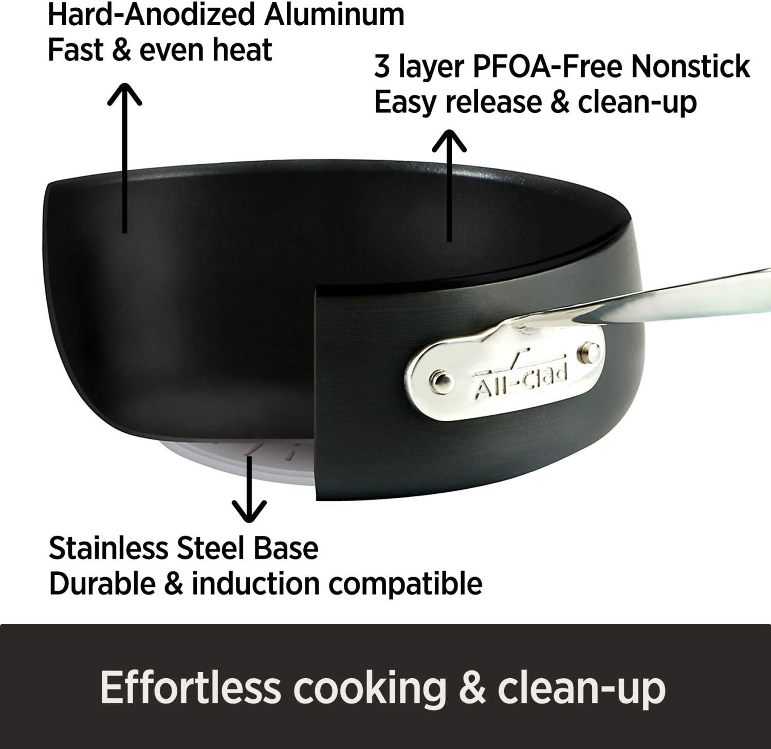 image:imageAllClad HA1 Hard Anodized Nonstick Saut Pan 4 Quart Induction Oven Broiler Safe 500F Pots and Pans Cookware BlackBlack