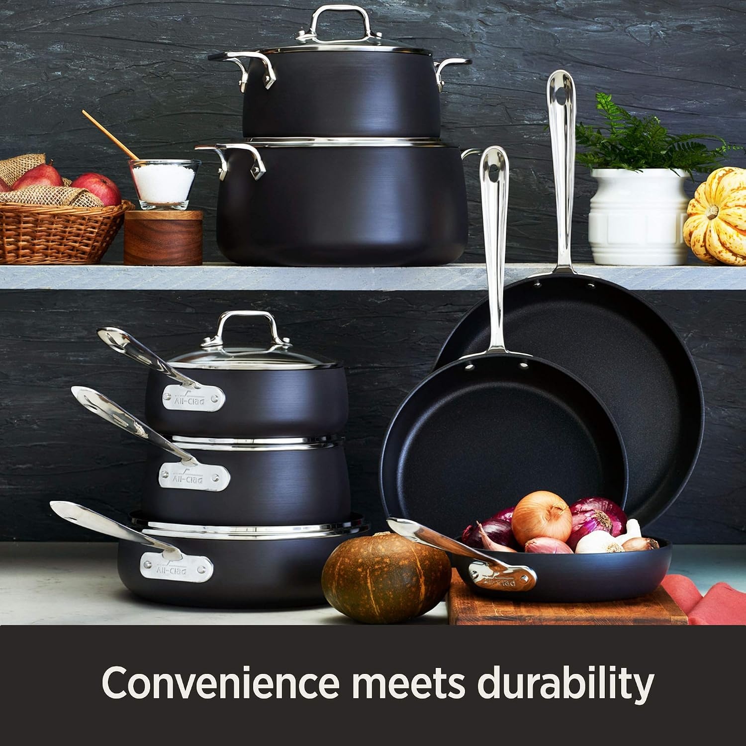 image:imageAllClad HA1 Hard Anodized Nonstick Saute Pan with Lid and Fry Pan Set 4 Quart 10 Inch Induction Oven Broiler Safe 500F Pots and Pans Cookware Black10 and 4QT wLid