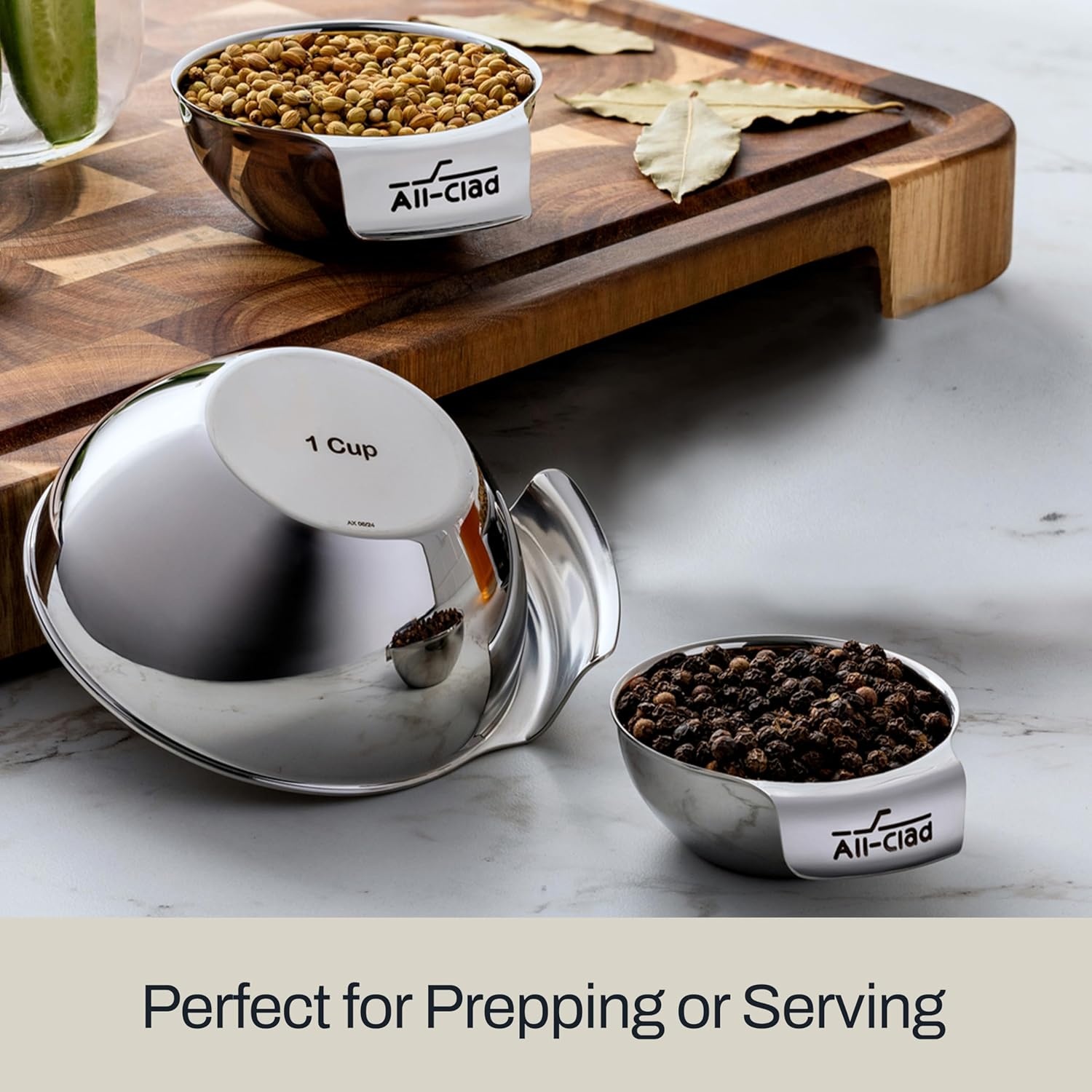 image:imageAllClad Kitchen Essentials Stainless Steel Mini Measuring Bowl Set 3 Piece Includes 1 12 and 14 Stackable Measuring Cups Gadgets for Cooking amp Baking Cookware Tools Dishwasher Safe Silver