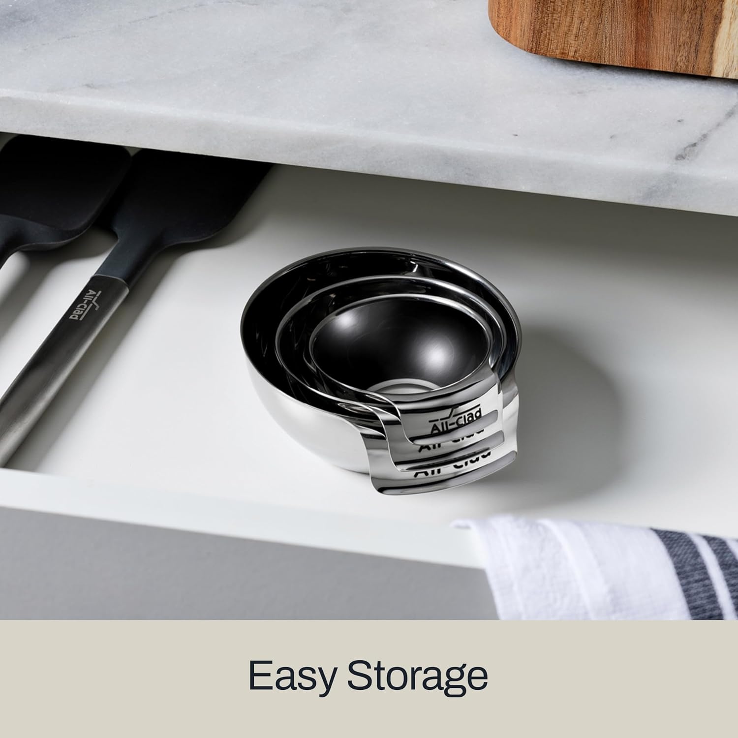 image:imageAllClad Kitchen Essentials Stainless Steel Mini Measuring Bowl Set 3 Piece Includes 1 12 and 14 Stackable Measuring Cups Gadgets for Cooking amp Baking Cookware Tools Dishwasher Safe Silver