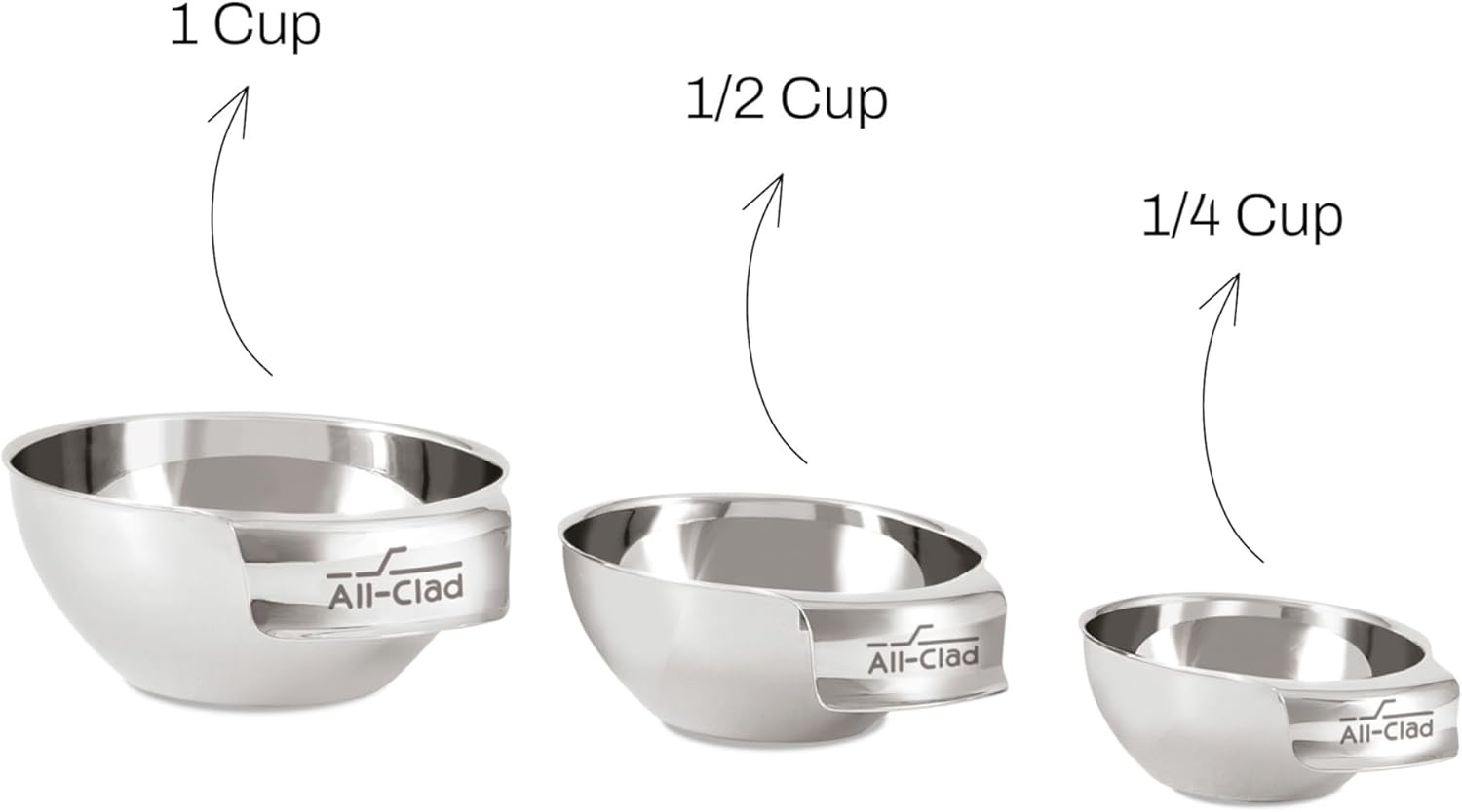 image:imageAllClad Kitchen Essentials Stainless Steel Mini Measuring Bowl Set 3 Piece Includes 1 12 and 14 Stackable Measuring Cups Gadgets for Cooking amp Baking Cookware Tools Dishwasher Safe Silver