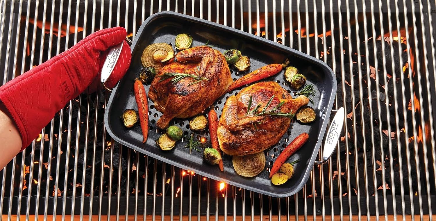 image:imageAllClad Outdoor Stainless Steel Roaster 15x11 Inch Oven Broiler Safe 700F Roaster Pan Pots and Pans Cookware SilverNonstick