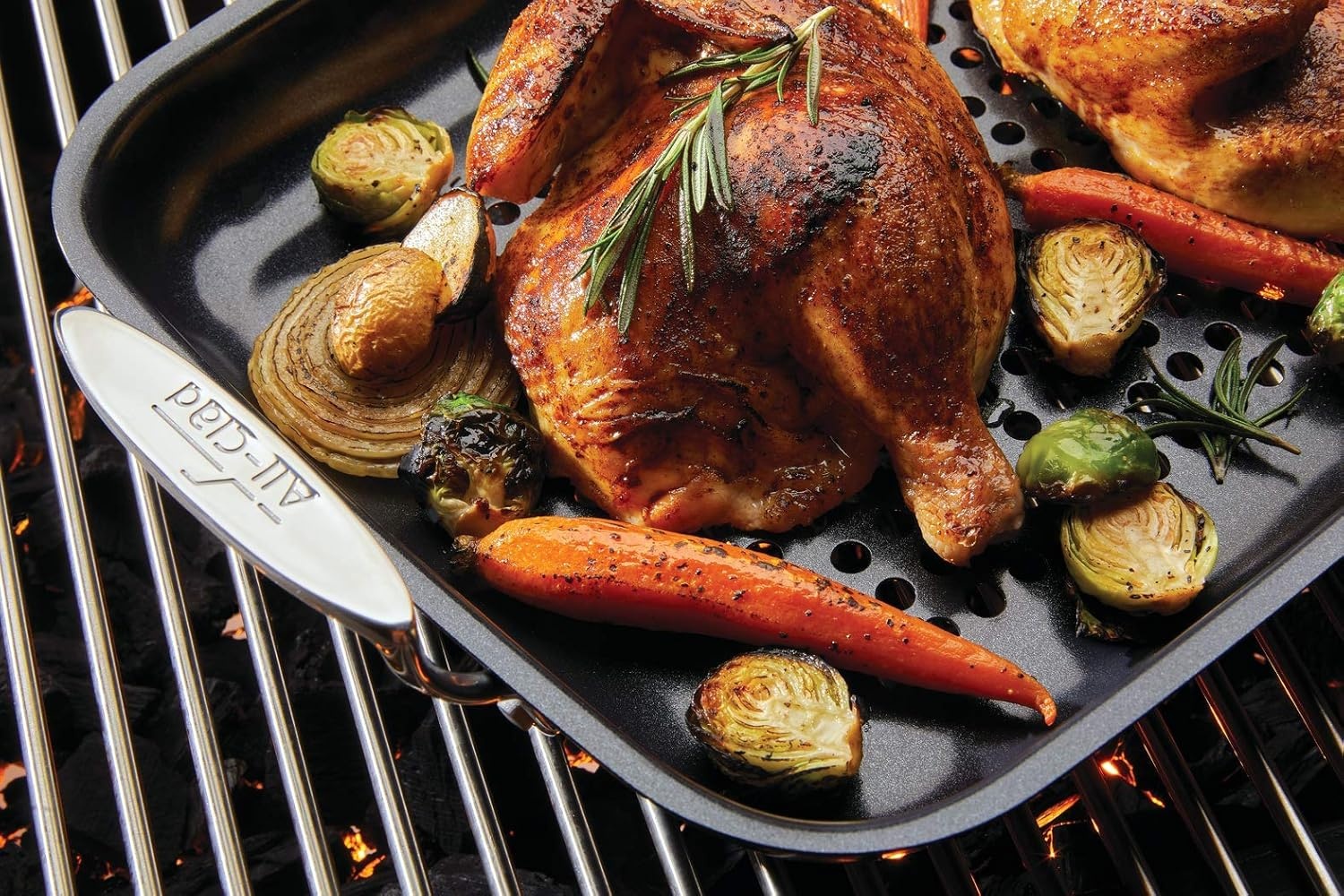 image:imageAllClad Outdoor Stainless Steel Roaster 15x11 Inch Oven Broiler Safe 700F Roaster Pan Pots and Pans Cookware SilverNonstick