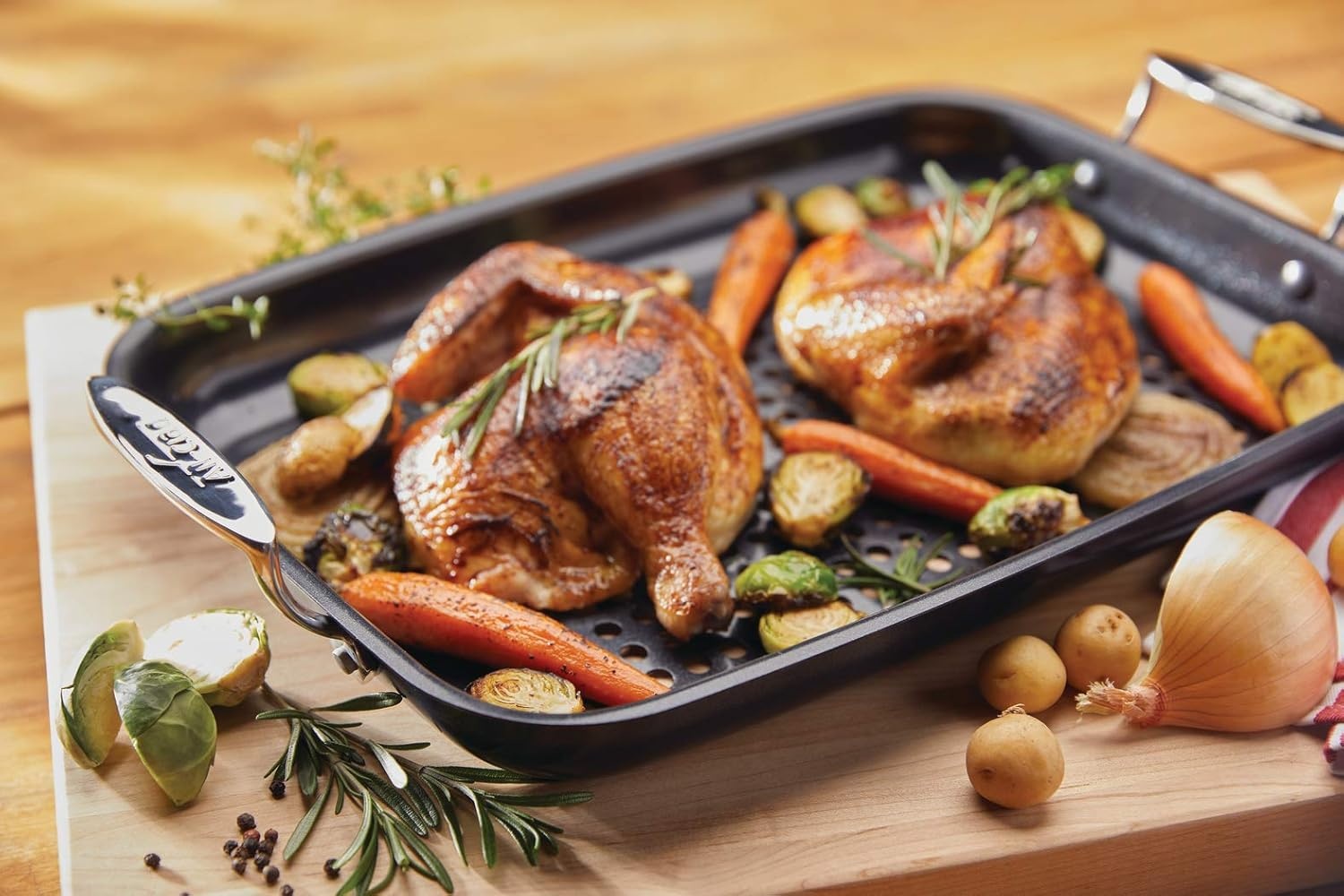 image:imageAllClad Outdoor Stainless Steel Roaster 15x11 Inch Oven Broiler Safe 700F Roaster Pan Pots and Pans Cookware SilverNonstick