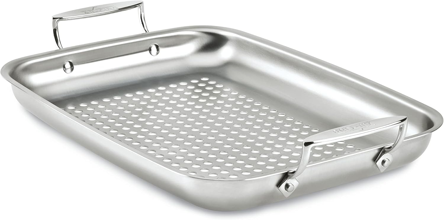 image:imageAllClad Outdoor Stainless Steel Roaster 15x11 Inch Oven Broiler Safe 700F Roaster Pan Pots and Pans Cookware SilverStainless Steel