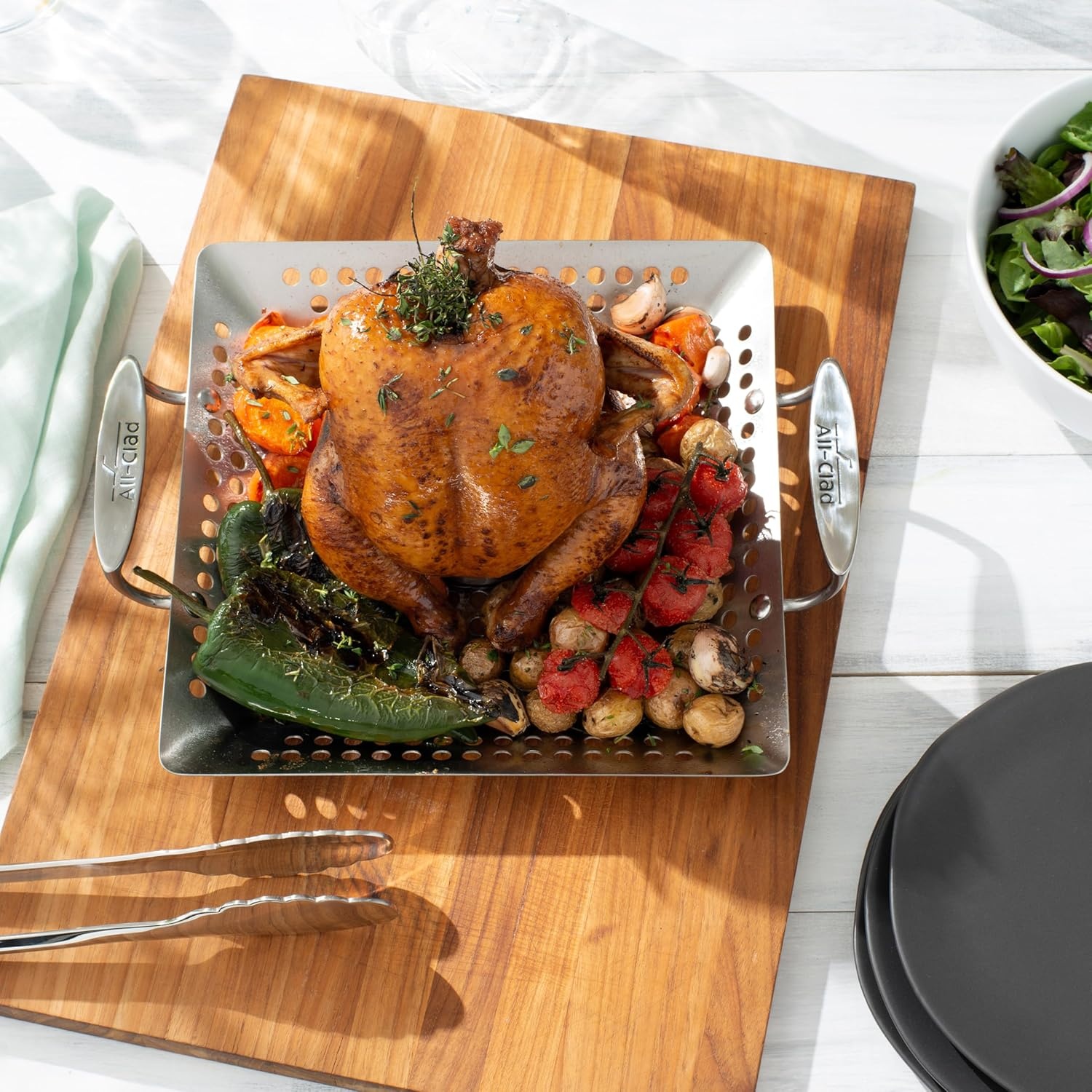 image:imageAllClad Outdoor Stainless Steel Roaster 15x11 Inch Oven Broiler Safe 700F Roaster Pan Pots and Pans Cookware SilverStainless Steel