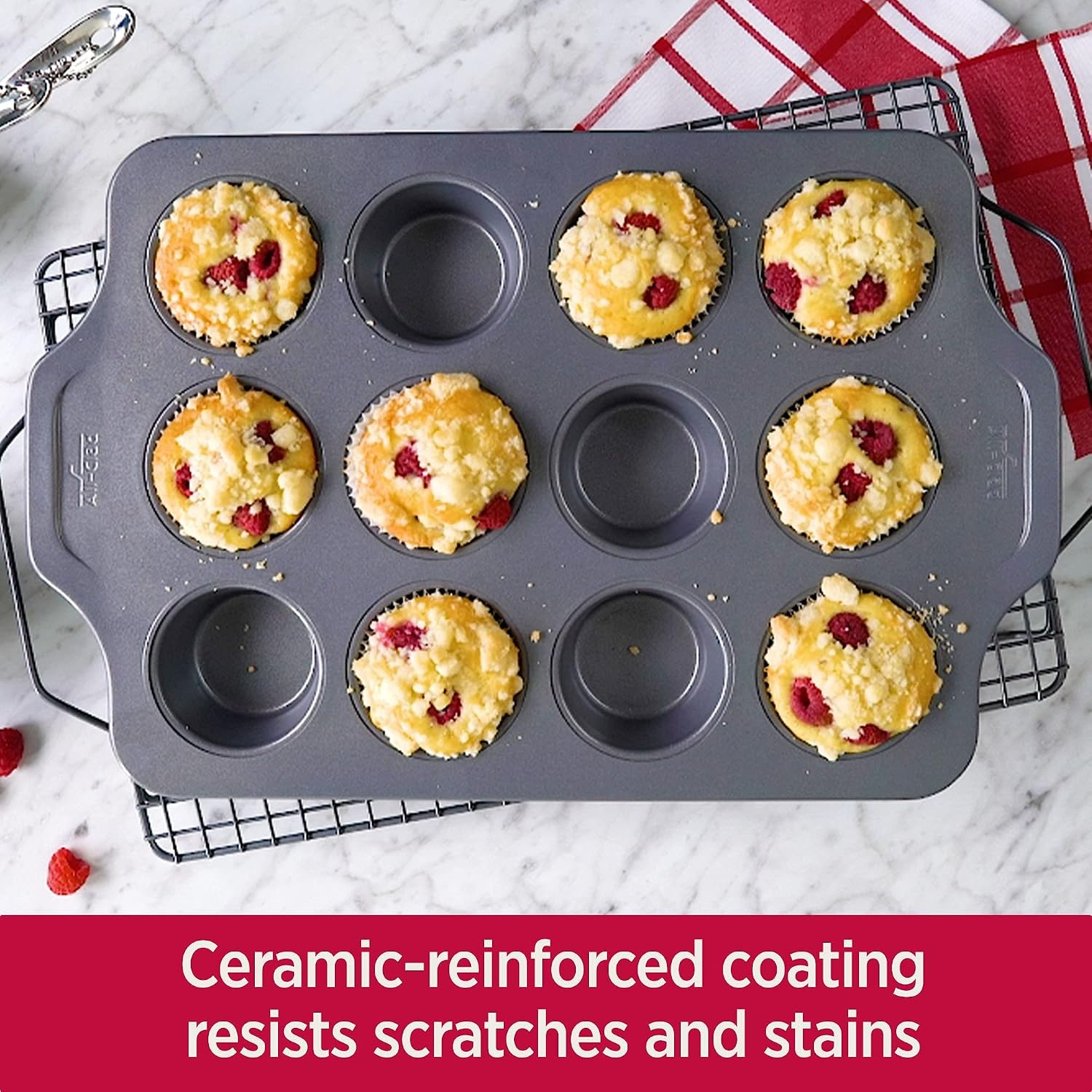 image:imageAllClad ProRelease Nonstick Bakeware Muffin Pan 12 Cup Oven Safe 450F Half Sheet Cookie Sheet Muffin Pan Cooling amp Baking Rack Round Cake Pan Loaf Pan Baking Pan Grey