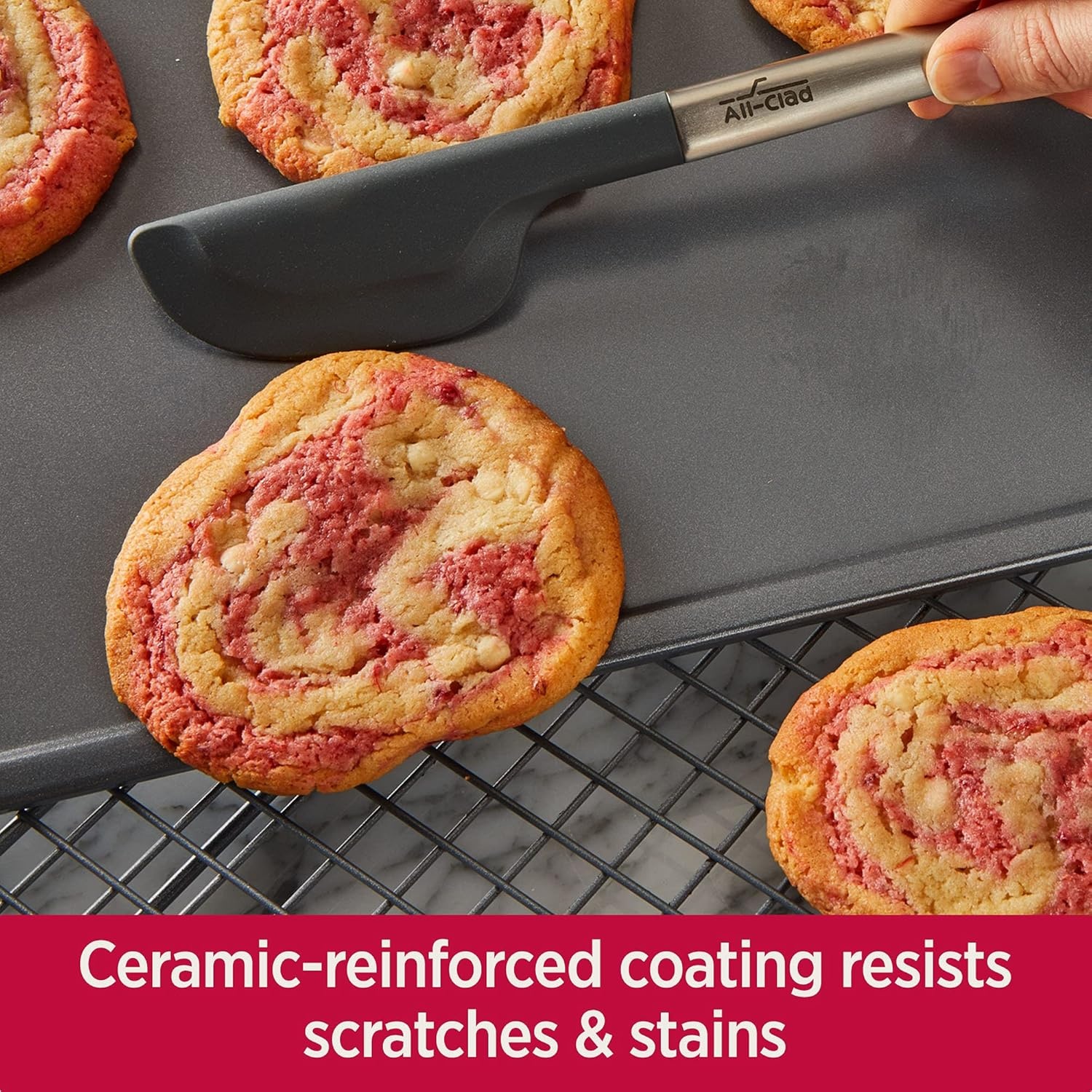 image:imageAllClad ProRelease Nonstick Bakeware Set 3 Piece Oven Safe 450F Half Sheet Cookie Sheet Muffin Pan Cooling amp Baking Rack Round Cake Pan Loaf Pan Baking Pan Grey17 In x 115 In x 1 In
