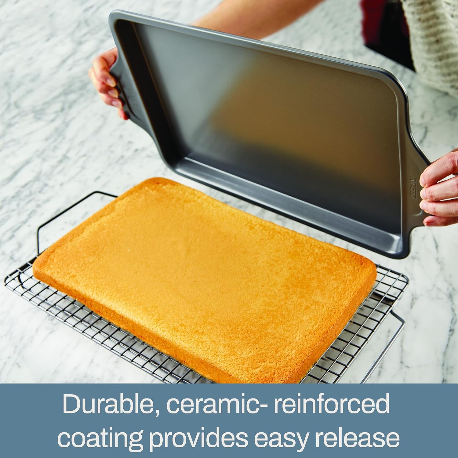 image:imageAllClad ProRelease Nonstick Bakeware Set 3 Piece Oven Safe 450F Half Sheet Cookie Sheet Muffin Pan Cooling amp Baking Rack Round Cake Pan Loaf Pan Baking Pan Grey3 piece
