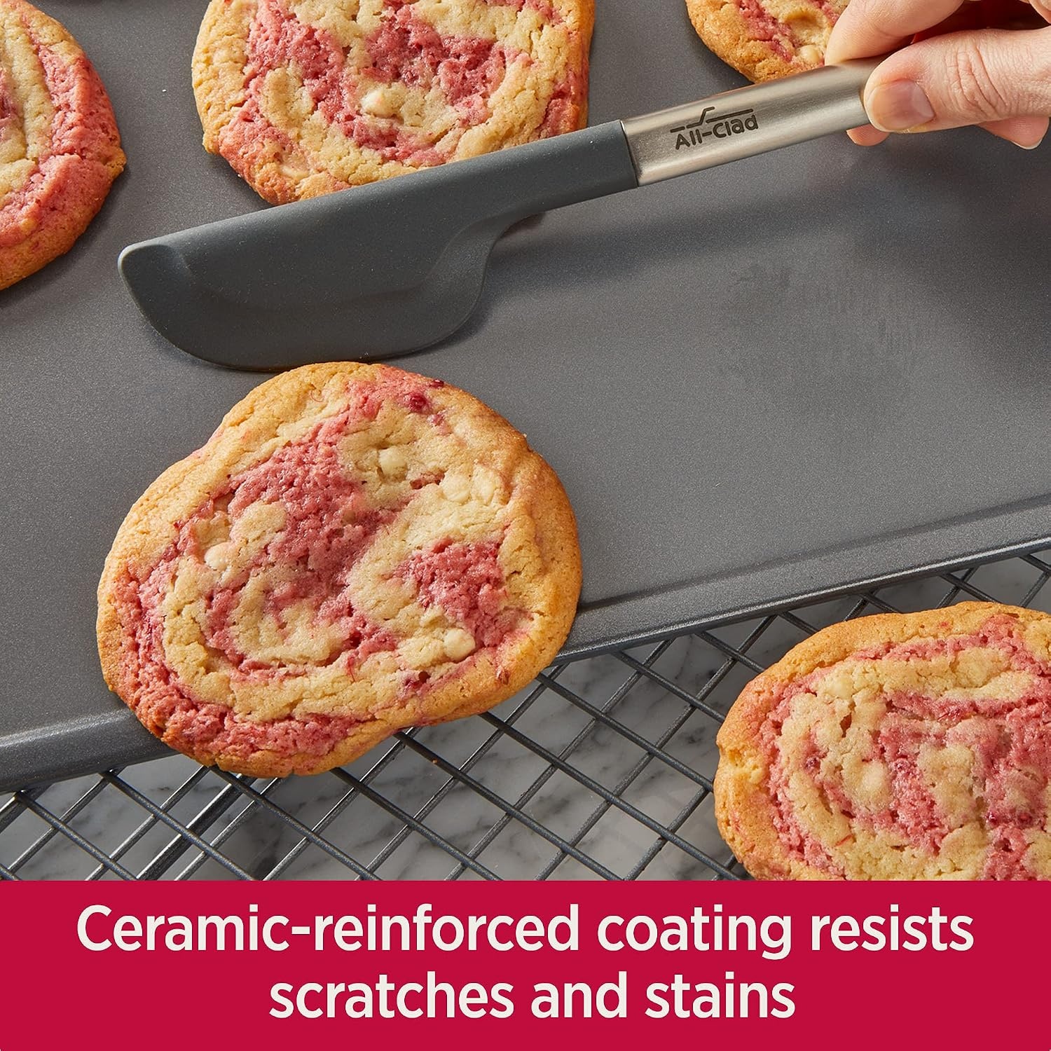 image:imageAllClad ProRelease Nonstick Bakeware Set 3 Piece Oven Safe 450F Half Sheet Cookie Sheet Muffin Pan Cooling amp Baking Rack Round Cake Pan Loaf Pan Baking Pan Grey3 piece