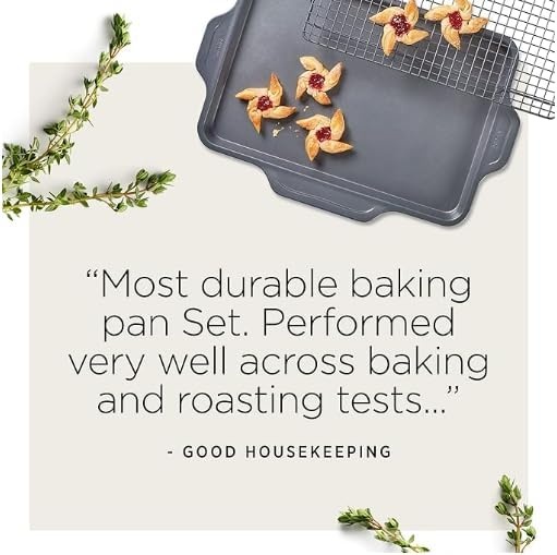 image:imageAllClad ProRelease Nonstick Bakeware Set 3 Piece Oven Safe 450F Half Sheet Cookie Sheet Muffin Pan Cooling amp Baking Rack Round Cake Pan Loaf Pan Baking Pan Grey5 piece