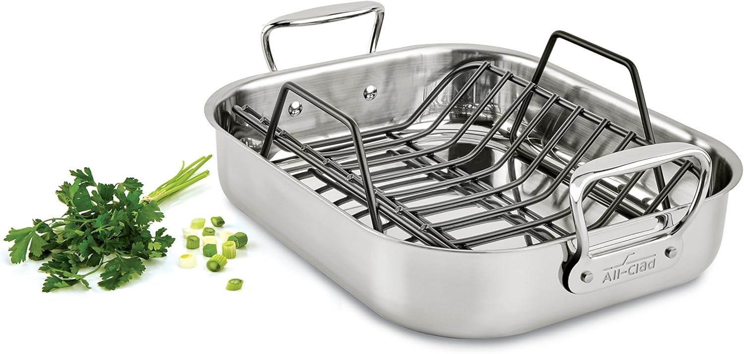 image:imageAllClad Specialty Stainless Steel Roaster with Nonstick Rack 11x14 Inch Oven Broiler Safe 500F Roaster Pan Pots and Pans Cookware Silver11x14 in
