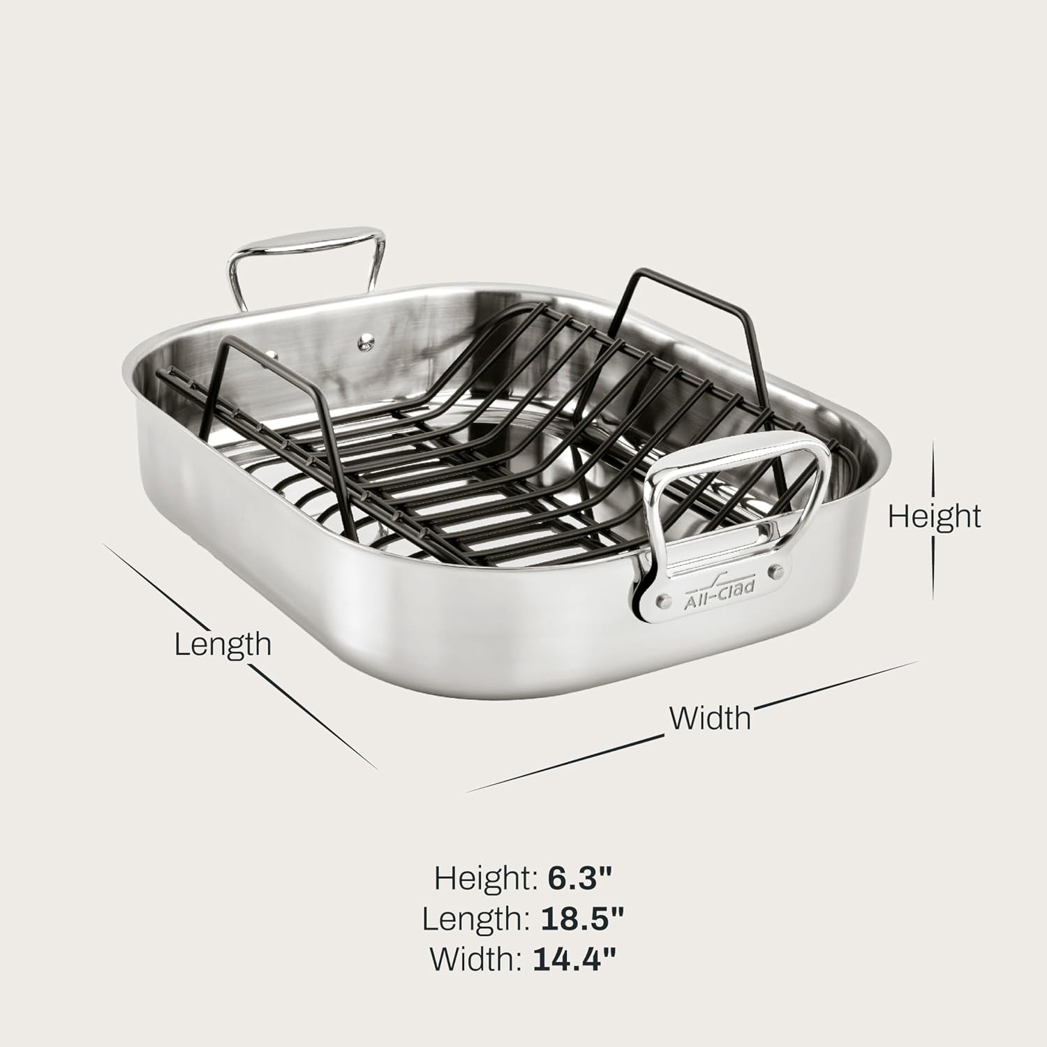 image:imageAllClad Specialty Stainless Steel Roaster with Nonstick Rack 11x14 Inch Oven Broiler Safe 500F Roaster Pan Pots and Pans Cookware Silver16x13 in