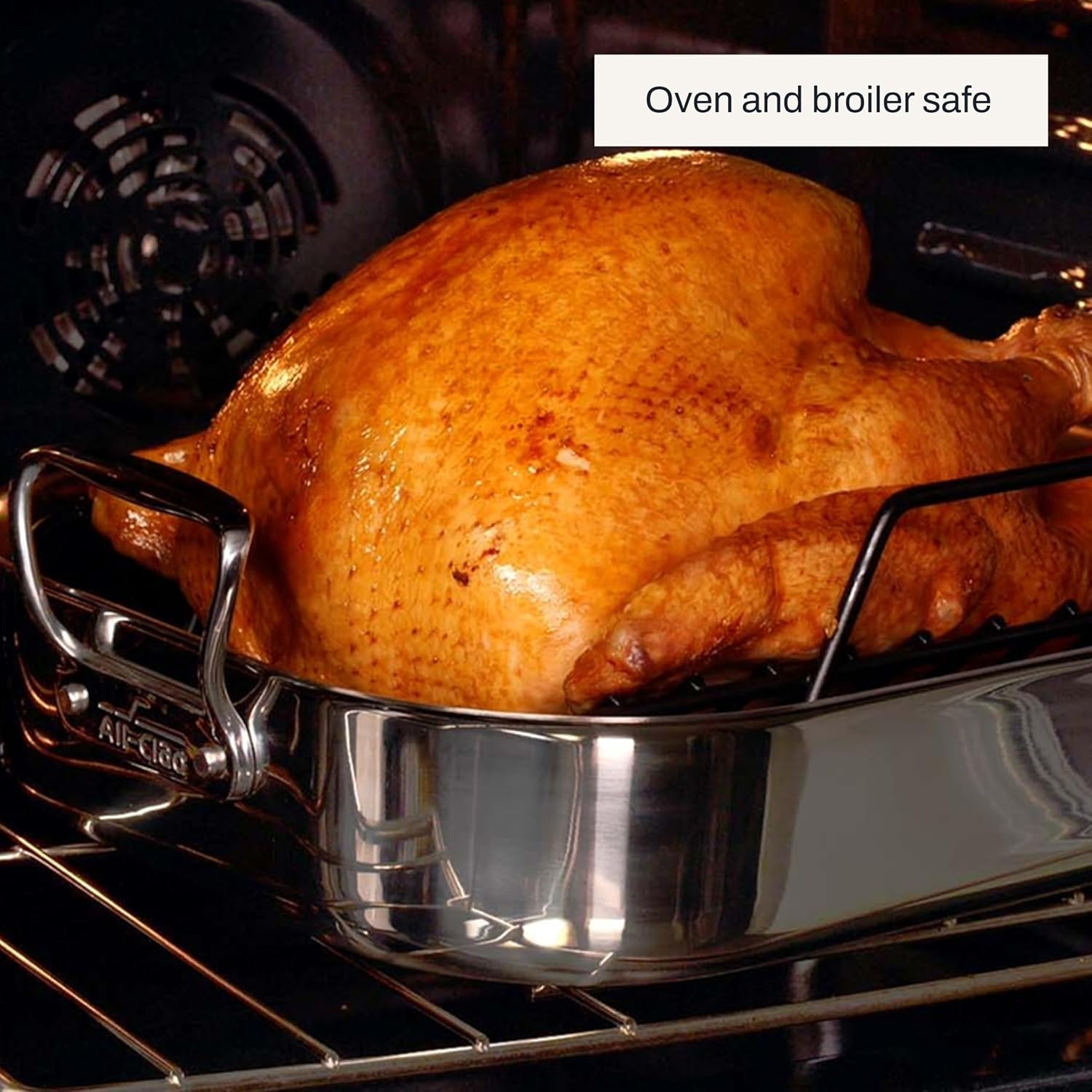 image:imageAllClad Specialty Stainless Steel Roaster with Nonstick Rack 11x14 Inch Oven Broiler Safe 500F Roaster Pan Pots and Pans Cookware Silver16x13 in