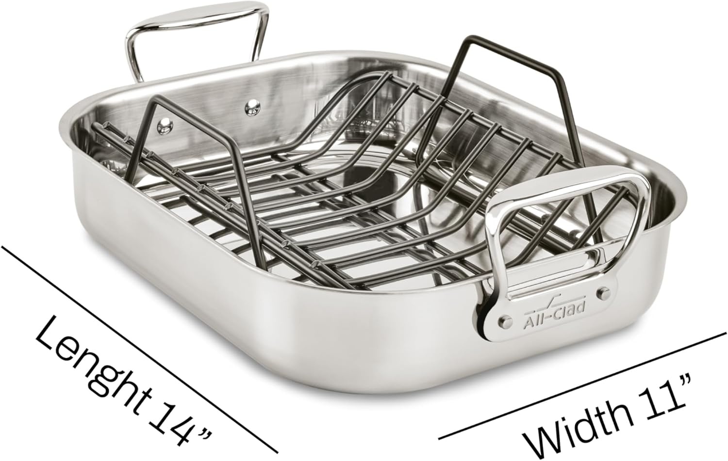 image:imageAllClad Specialty Stainless Steel Roaster with Nonstick Rack 11x14 Inch Oven Broiler Safe 600F Roaster Pan Pots and Pans Bakeware Silver11 x 14