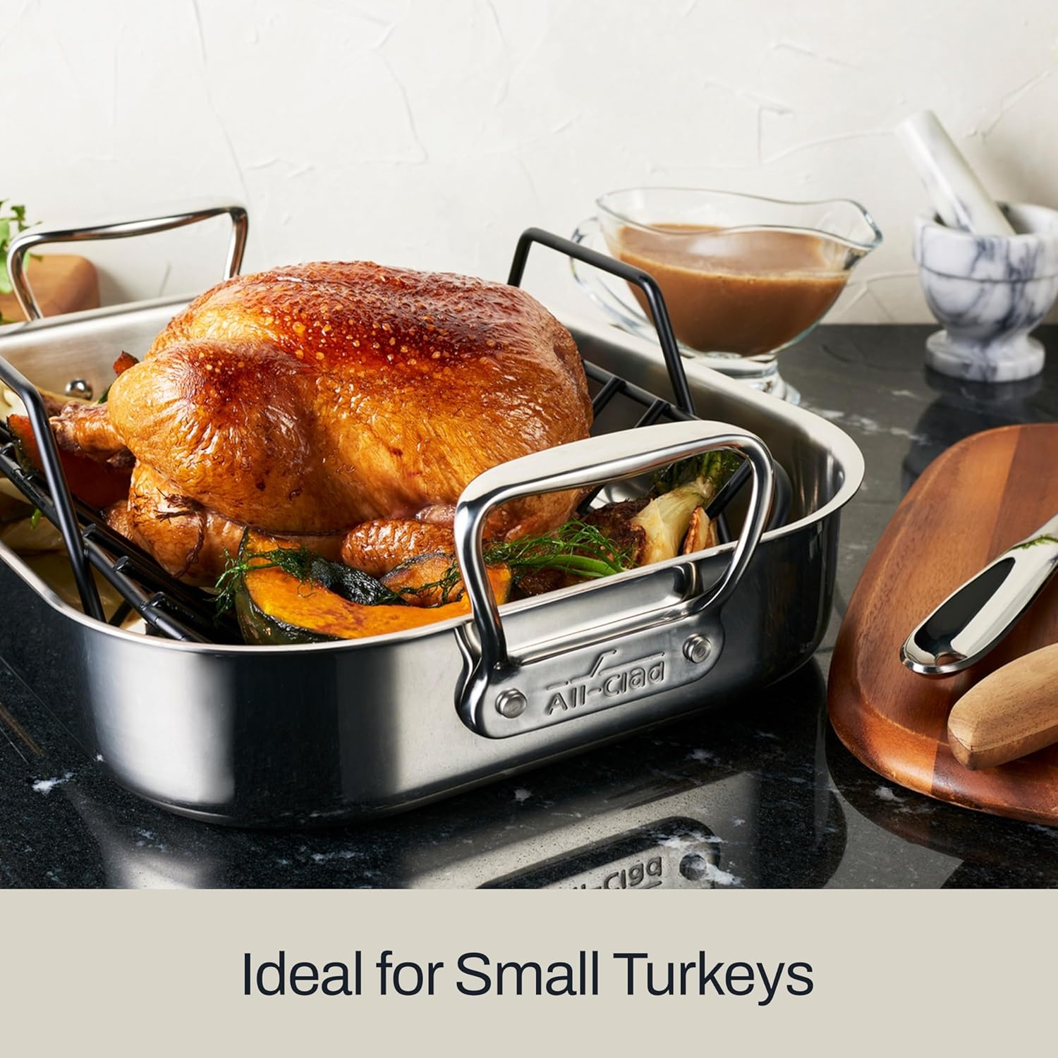 image:imageAllClad Specialty Stainless Steel Roaster with Nonstick Rack 11x14 Inch Oven Broiler Safe 600F Roaster Pan Pots and Pans Bakeware Silver11 x 14