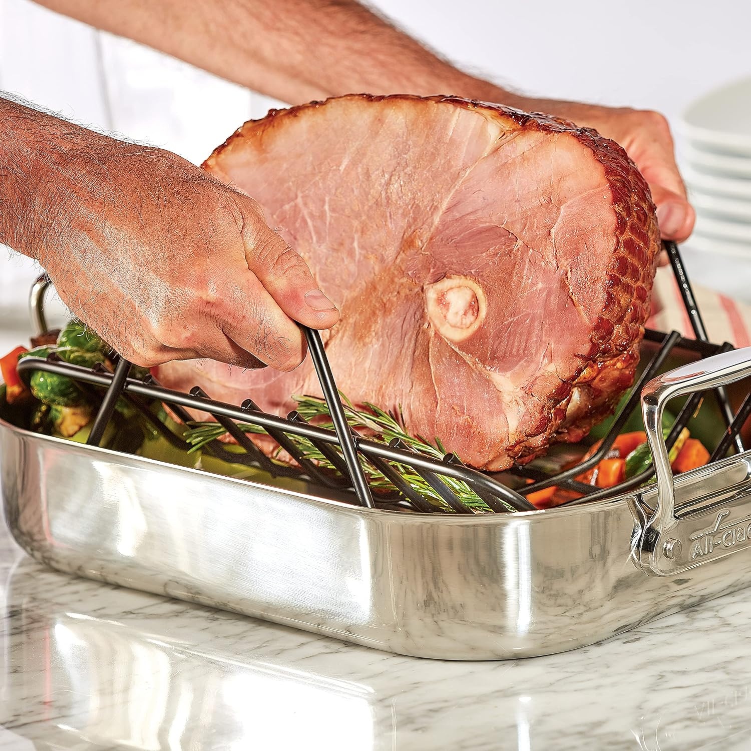 image:imageAllClad Specialty Stainless Steel Roaster with Nonstick Rack 11x14 Inch Oven Broiler Safe 600F Roaster Pan Pots and Pans Bakeware Silver11 x 14