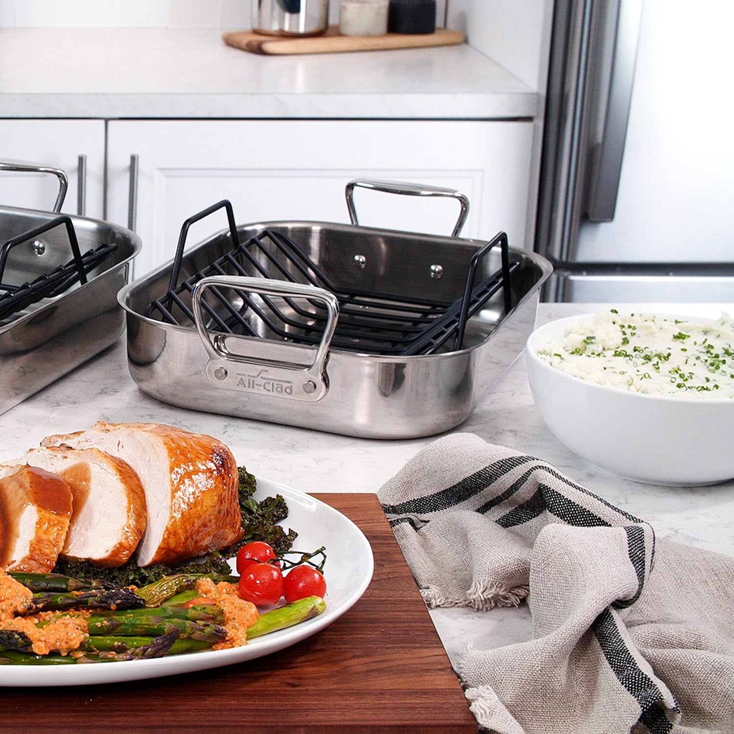 image:imageAllClad Specialty Stainless Steel Roaster with Nonstick Rack 11x14 Inch Oven Broiler Safe 600F Roaster Pan Pots and Pans Bakeware Silver11 x 14