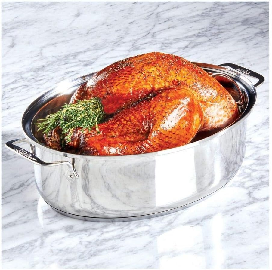image:imageAllClad Specialty Stainless Steel Roaster with Nonstick Rack 11x14 Inch Oven Broiler Safe 600F Roaster Pan Pots and Pans Bakeware Silver19 x 12
