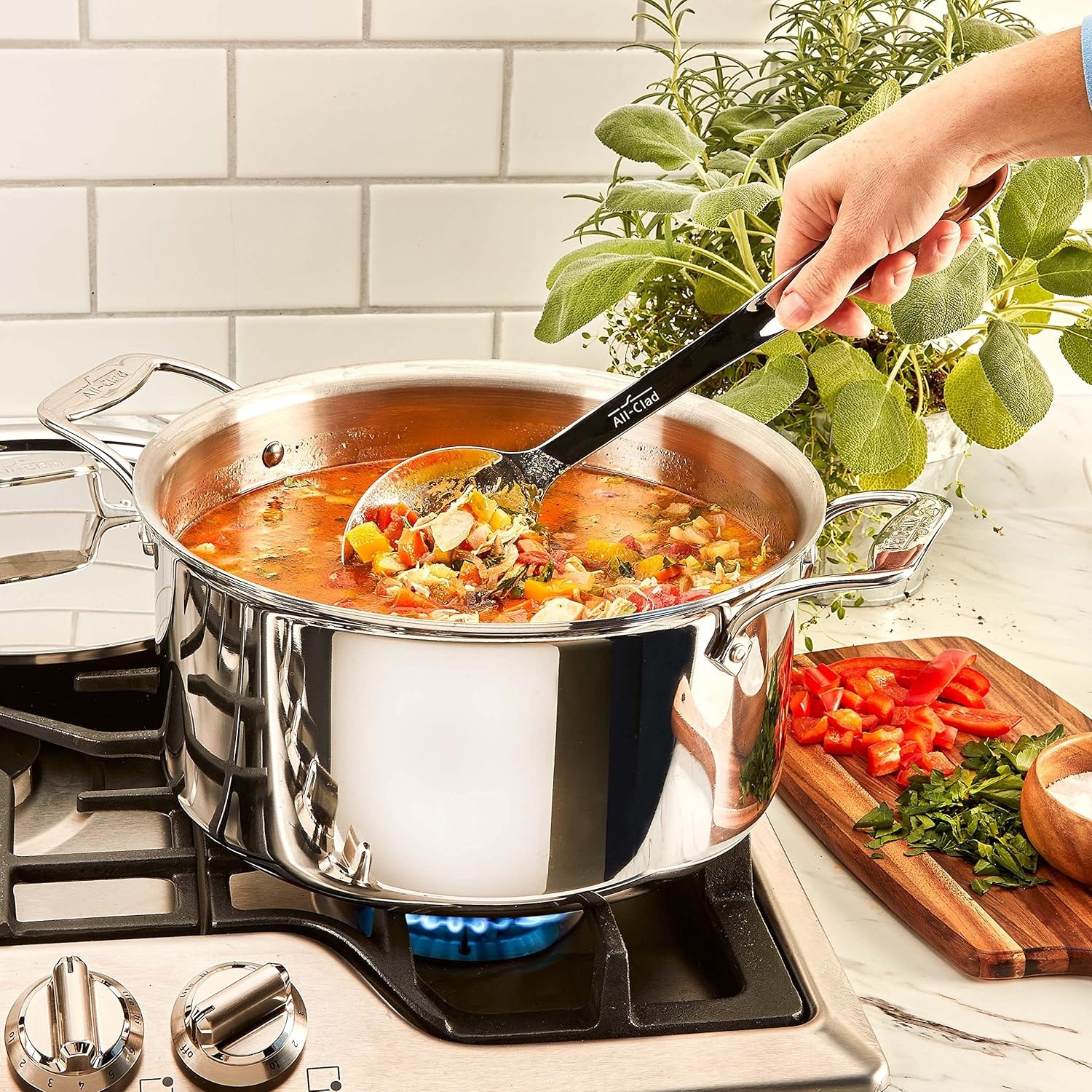 image:imageAllClad Stainless Steel 95 Inch Cooking Spoon Ergonomic Handle High Heat Resistant Save Up to 600F Kitchen Cooking Utensils for Mixing Stirring and Serving SilverSilver
