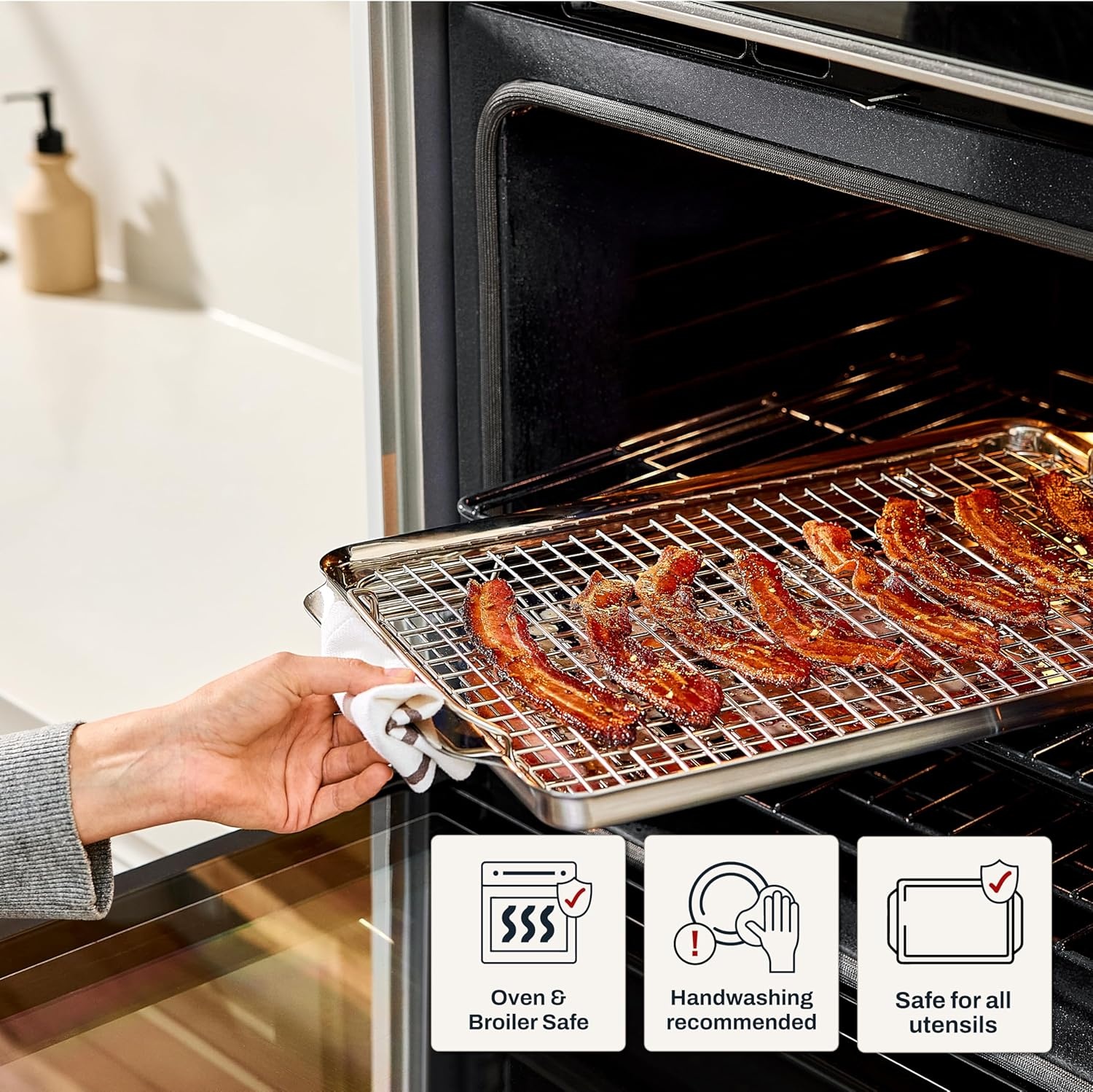 image:imageAllClad Stainless Steel Baking Pans 5Piece SetTriply Bonded for Consistent Baking Includes Square and Rectangular Baking Pans Baking Sheets amp Cooling Rack Professional Stainless Steel Bakeware2Pcs Half Sheet Pan Cooling Rack Set13 x 21