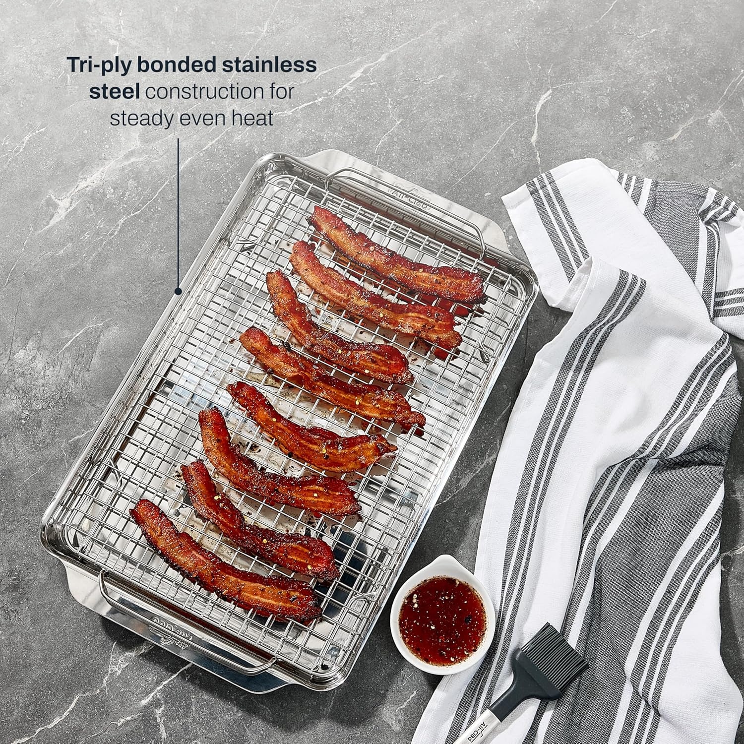 image:imageAllClad Stainless Steel Baking Pans 5Piece SetTriply Bonded for Consistent Baking Includes Square and Rectangular Baking Pans Baking Sheets amp Cooling Rack Professional Stainless Steel Bakeware2Pcs Half Sheet Pan Cooling Rack Set13 x 21